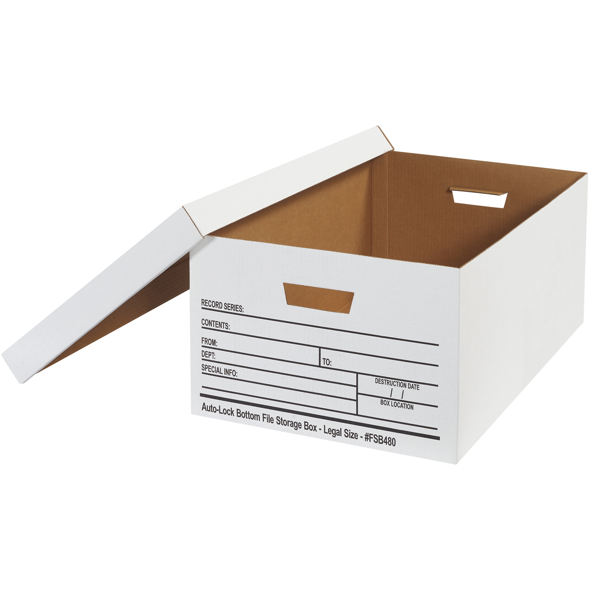 File Storage Boxes, Auto-Lock Bottom, 24" x 15" x 10", White, 12/Case