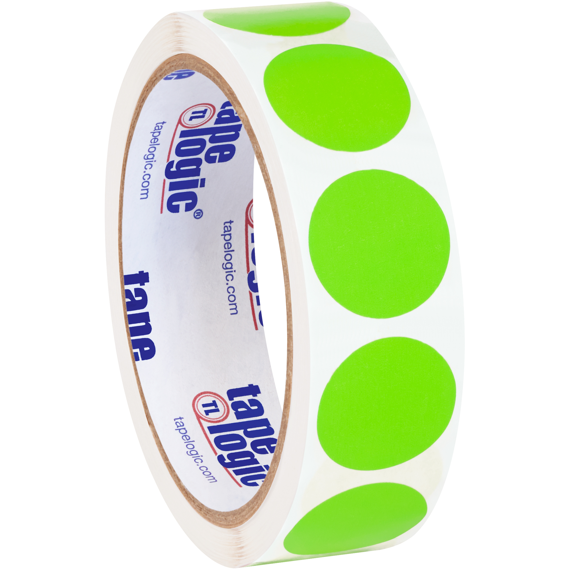 Tape Logic® Removable Labels, 1" Circle, Fluorescent Green, 500 /Roll