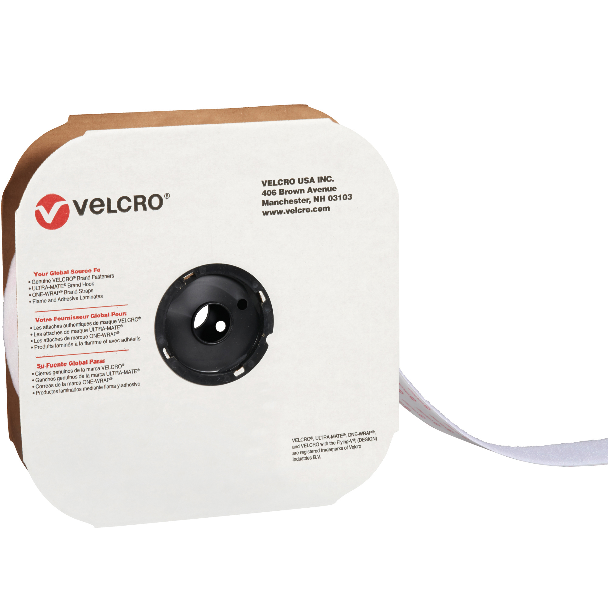 Velcro® Tape, Individual Strips, Hook, 4" x 75', White, 1/Case