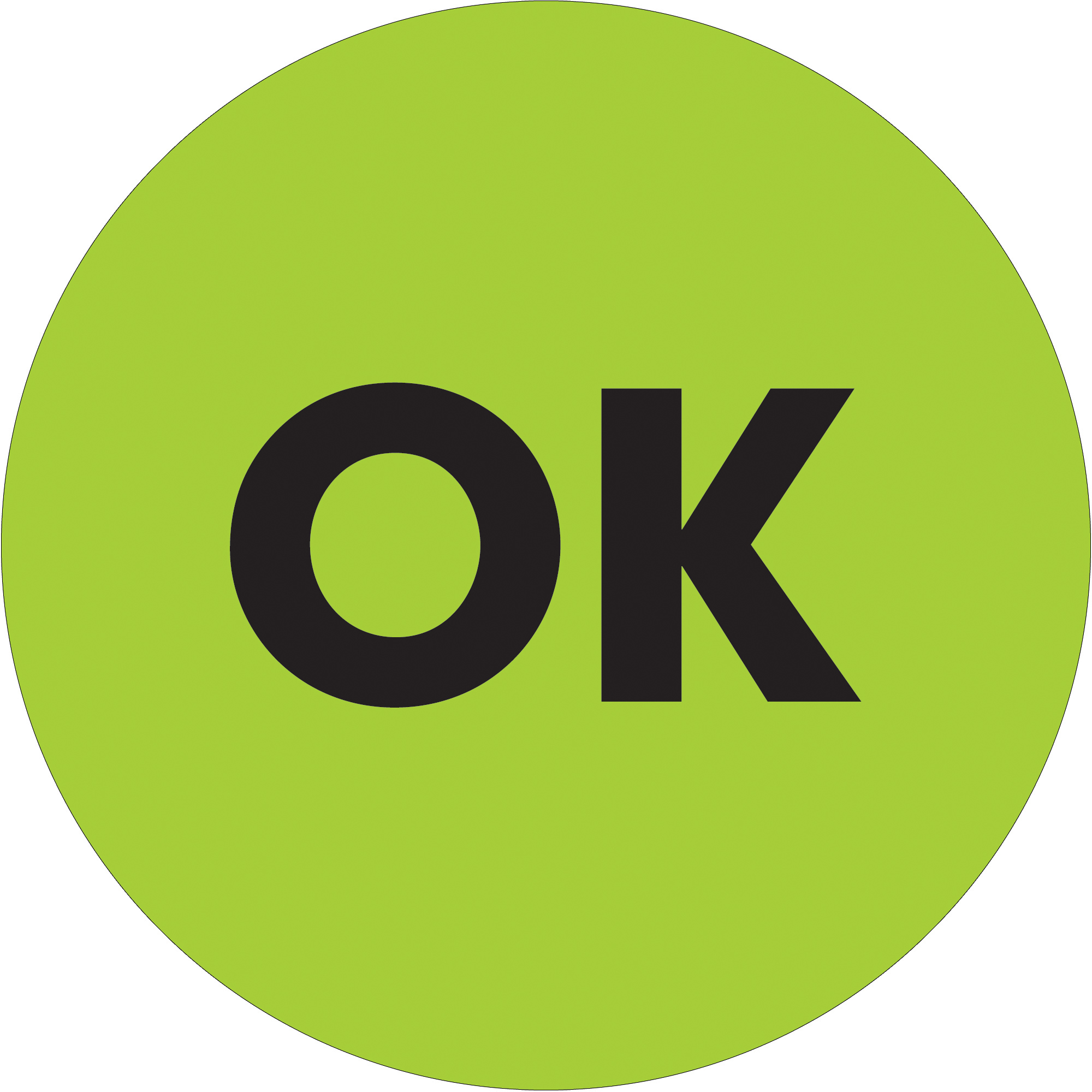 Tape Logic® Labels, "OK", 2" Circle, Fluorescent Green, 500/Roll