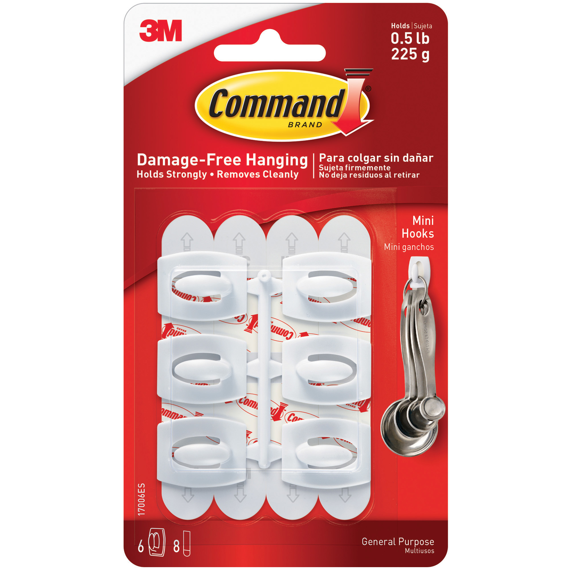 3M™ 17006 Command™, Mini, White, 6 Hooks and Strips, 6/Packs per Case
