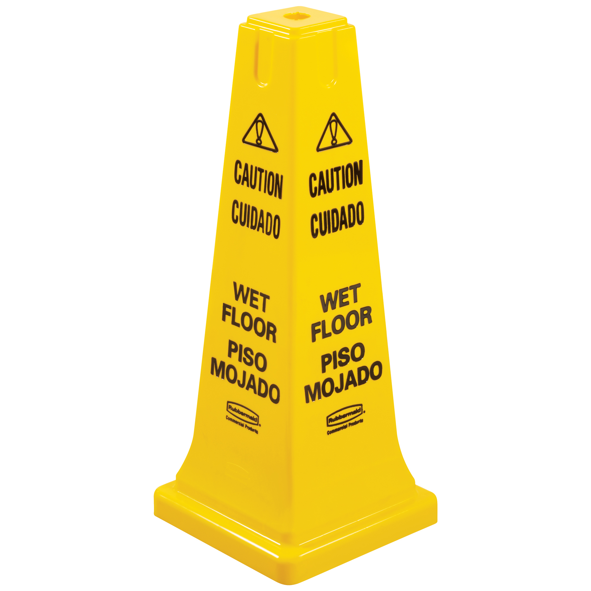 Wet Floor Safety Cone, 4-Sided Multilingual Cone, 12" x 36", Yellow, 1/Each