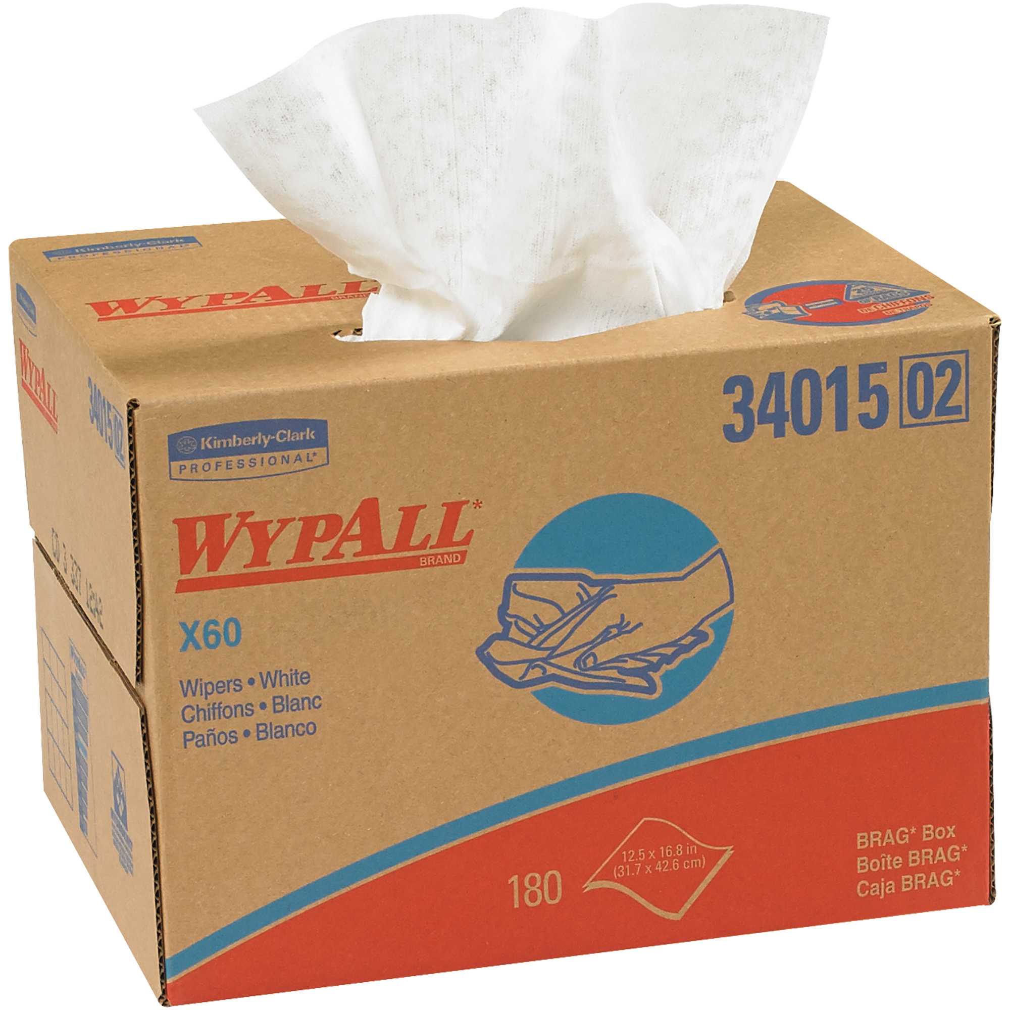 WypALL® X60 Industrial Wipers Dispenser Box, White, 180/Case