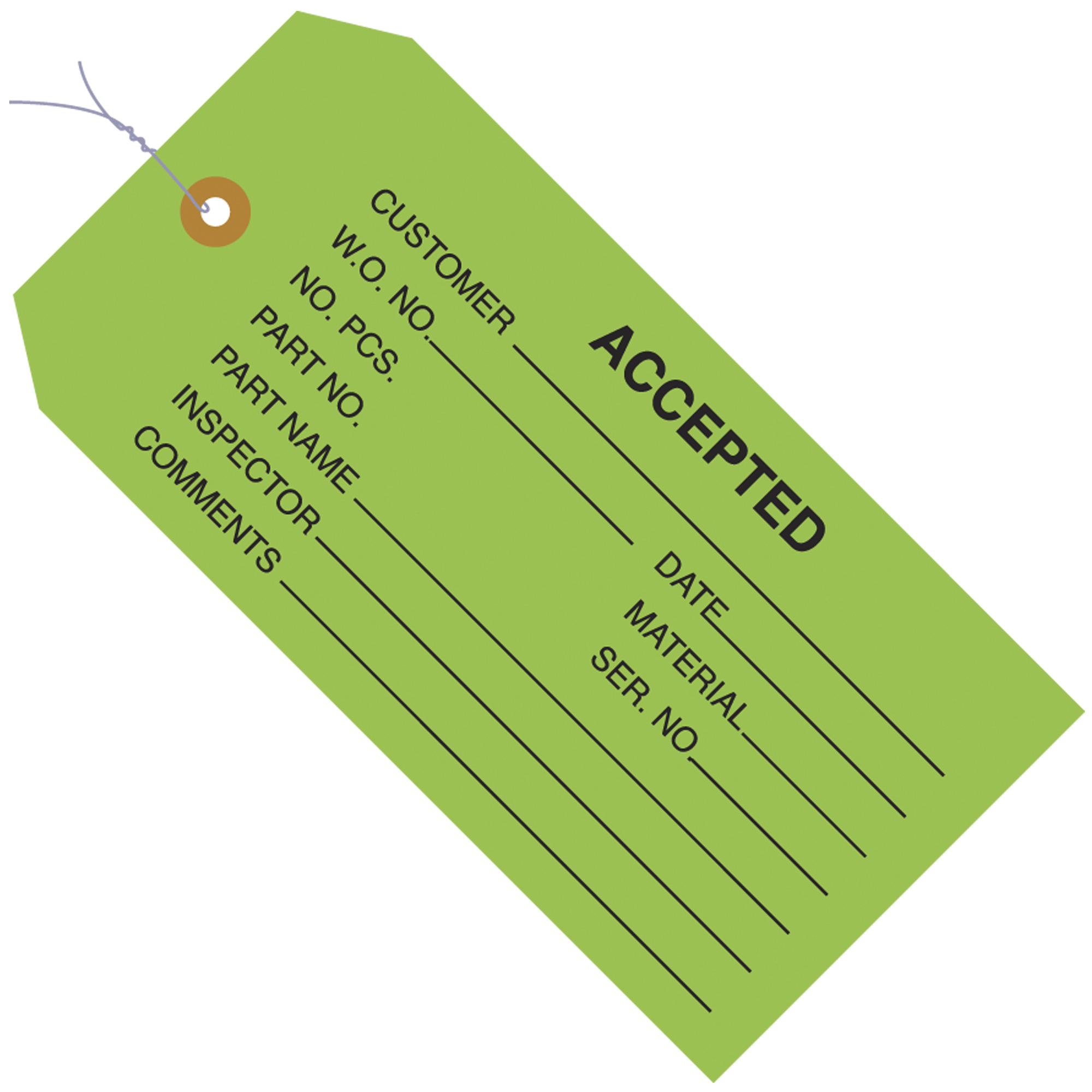 Inspection Tags, Pre-Wired, "Accepted", 4 3/4" x 2 3/8", Green, 1000/Case