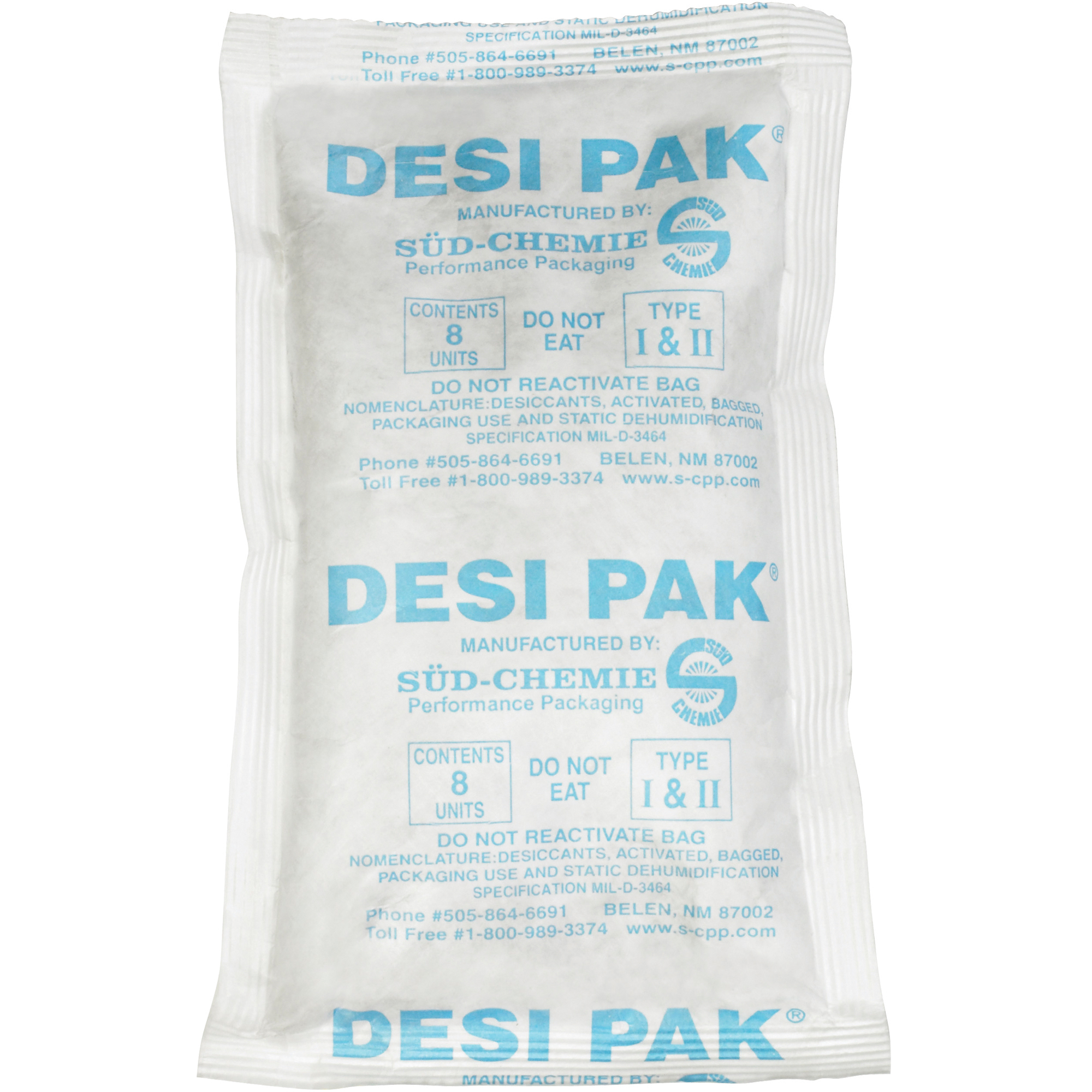Tyvek® Clay Desiccants, 34 Gallon Drum, 5" x 8" x 1 1/8", White, 300/Case