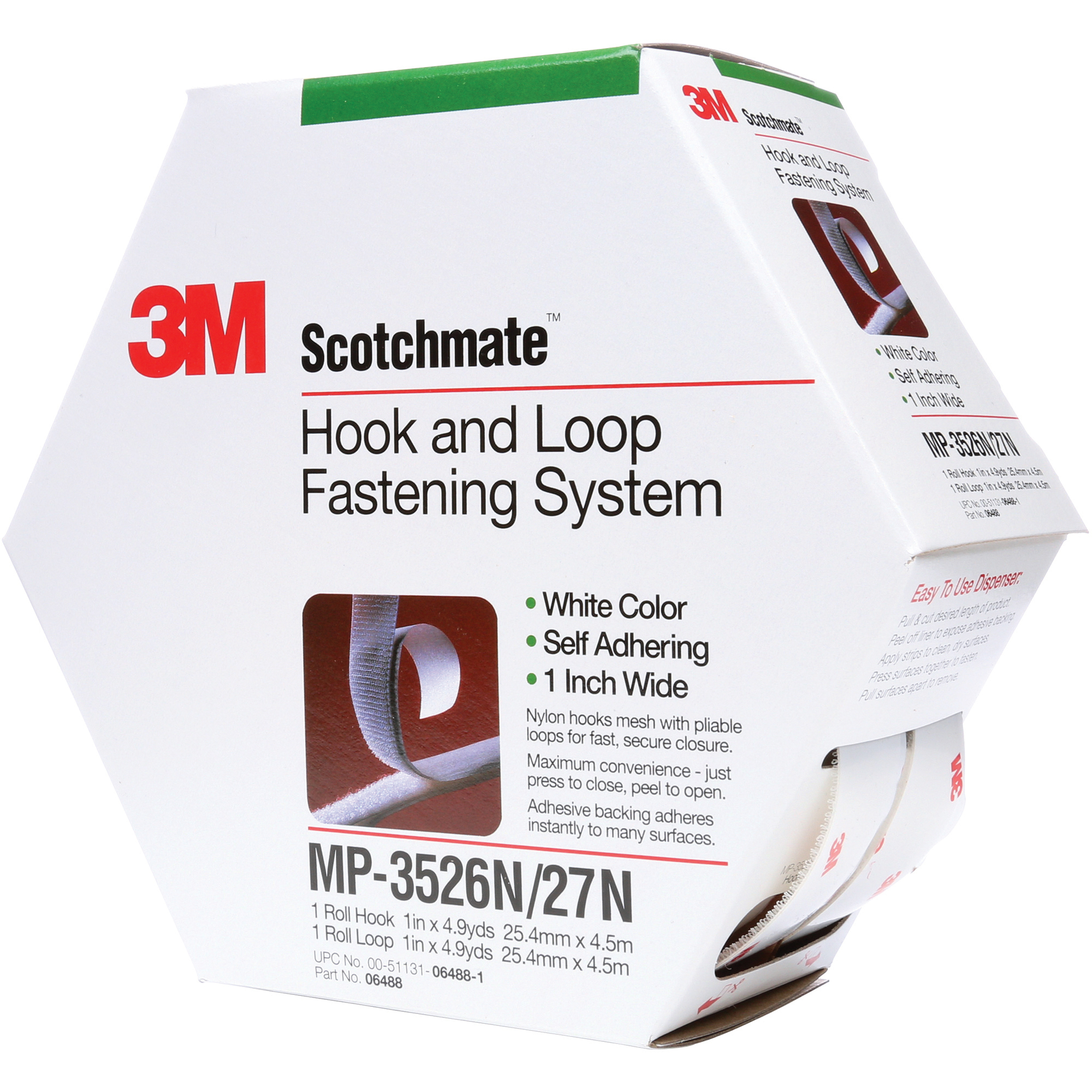 3M™ MP3526N/MP3527N Scotchmate™ Combo Pack Fasteners, 1" x 15', white, 5/Case