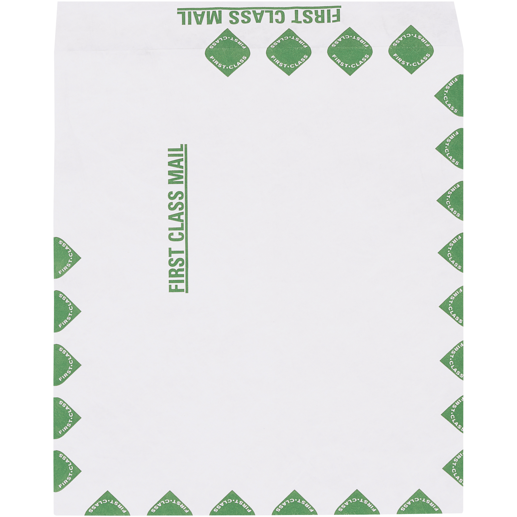 Tyvek® Flat Envelopes, 10" x 13", First Class, White/Green, 100/Case