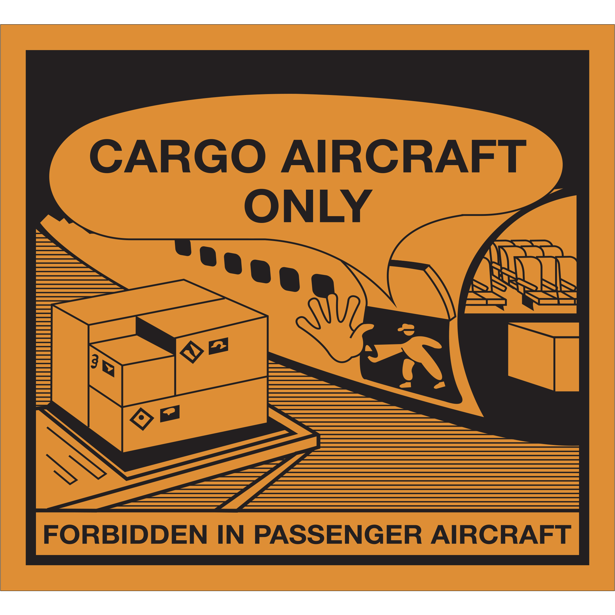 Tape Logic® Labels, "Cargo Aircraft Only", 4 1/4" x 4 1/4", Orange/Black, 500/Roll