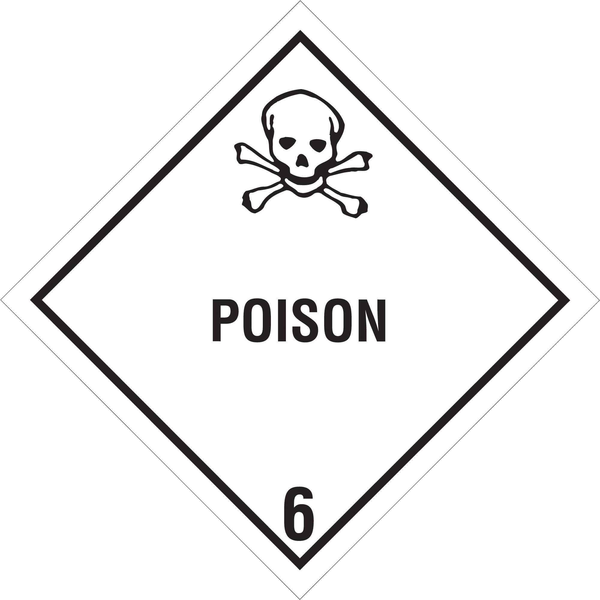 Tape Logic® Labels, "Poison - 6", 4" x 4", Black/White, 500/Roll