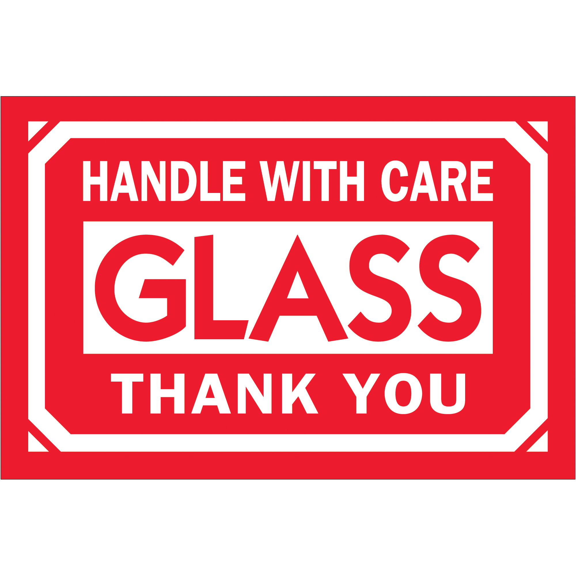 Tape Logic® Labels, "Glass - Handle With Care - Thank You, 2" x 3", Red/White, 500/Roll