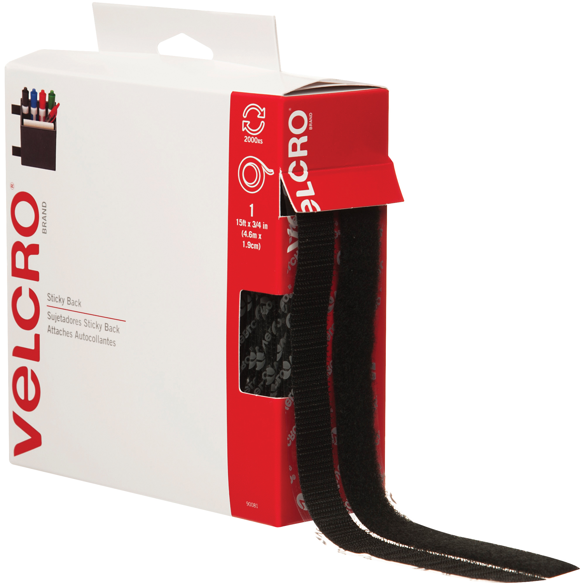 Velcro® Tape, Combo Packs, 3/4" x 15', Black, 1/Case