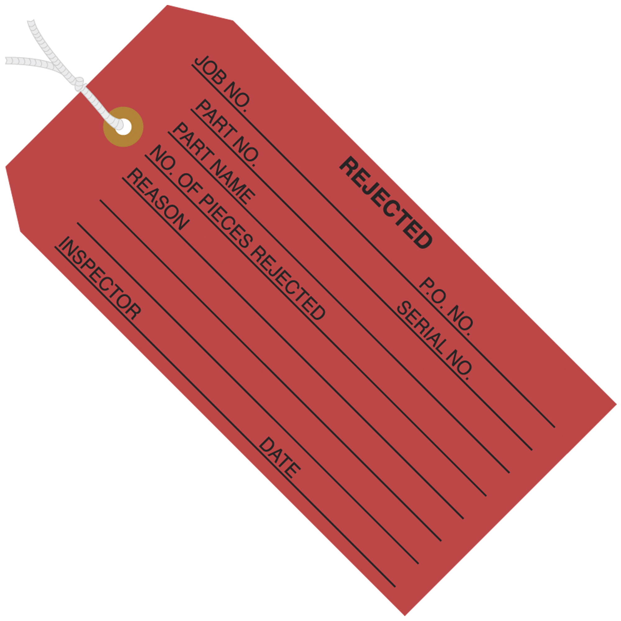 Inspection Tags, Pre-Strung, "Rejected", 4 3/4" x 2 3/8", Red, 1000/Case