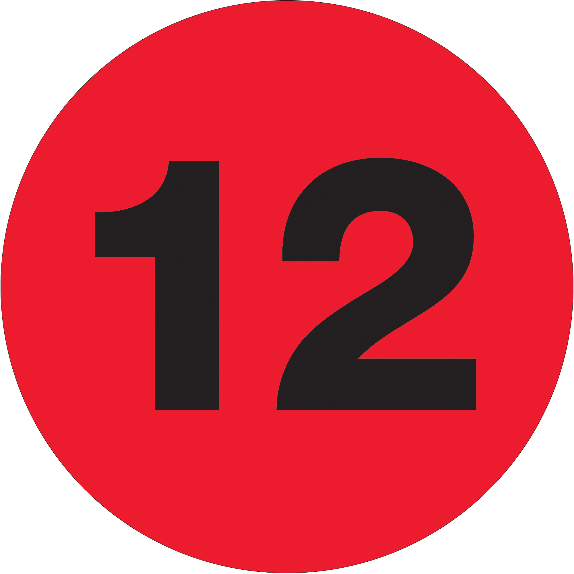 Tape Logic® Number Labels, "12", 1" Circle, Fluorescent Red, 500/Roll