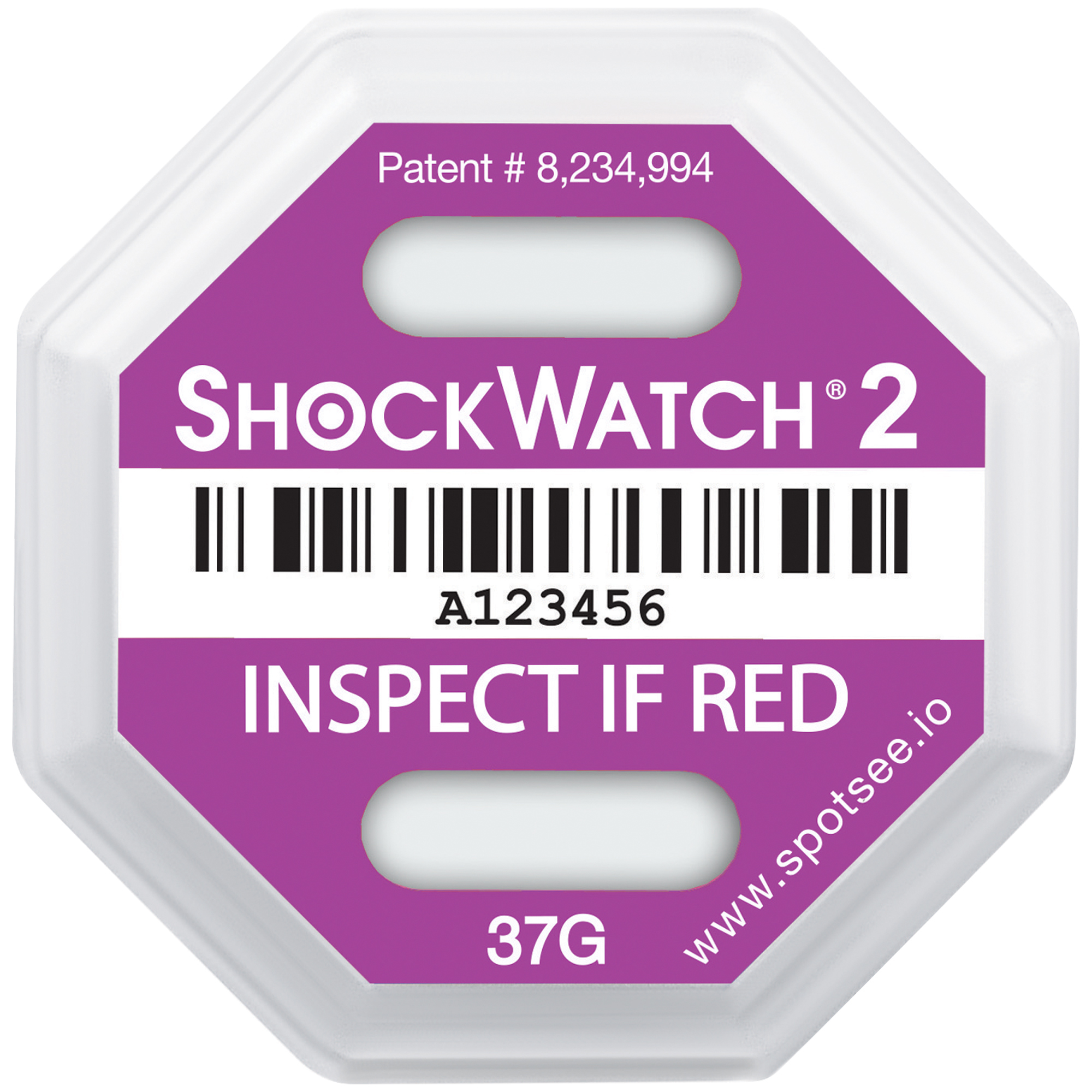 37G Shockwatch® 2 Indicators, 3 3/4" x 3 3/4", Purple, 50/Case