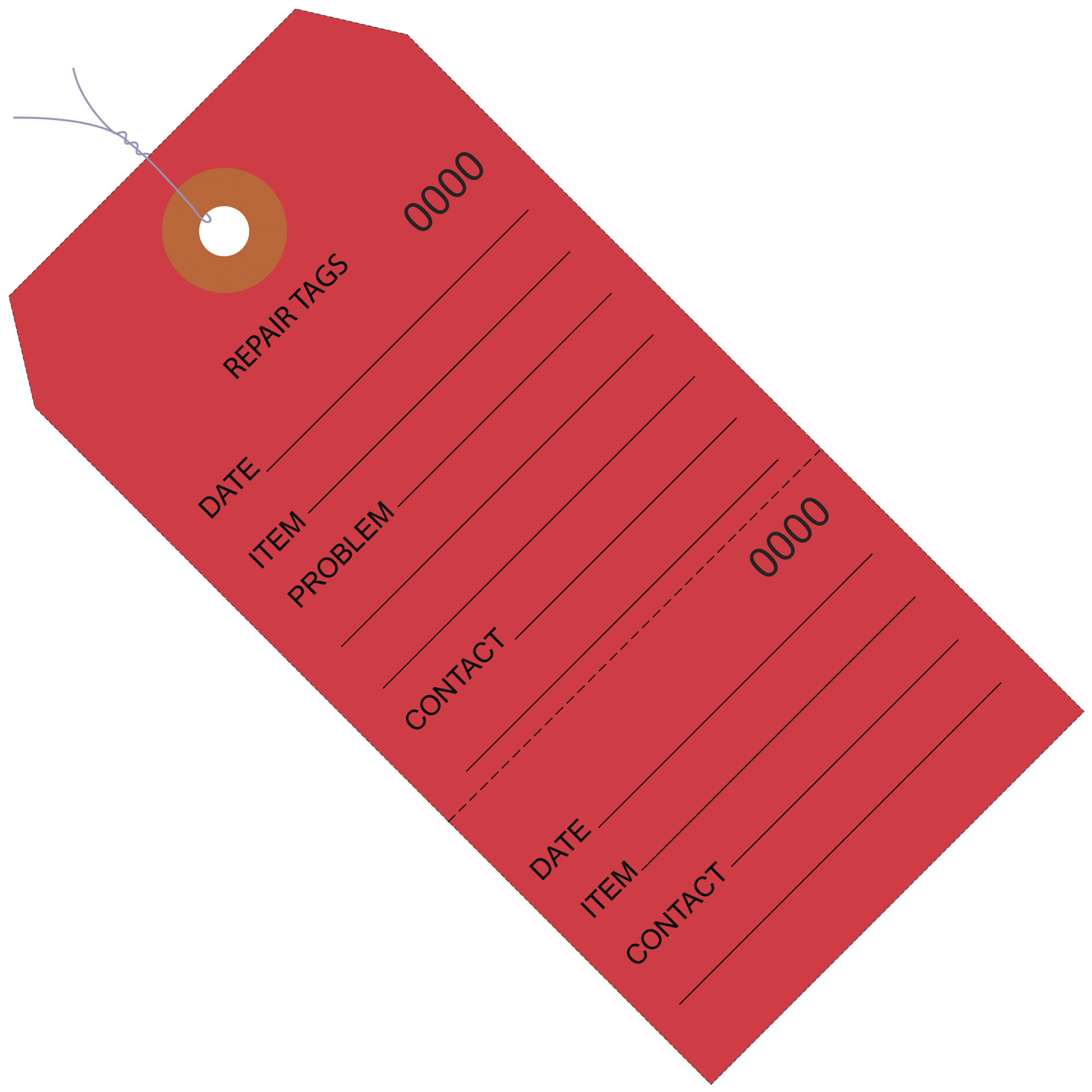 Repair Tags, Consecutively Numbered, Pre-Wired, 6 1/4" x 3 1/8", Red, 1000 /Case
