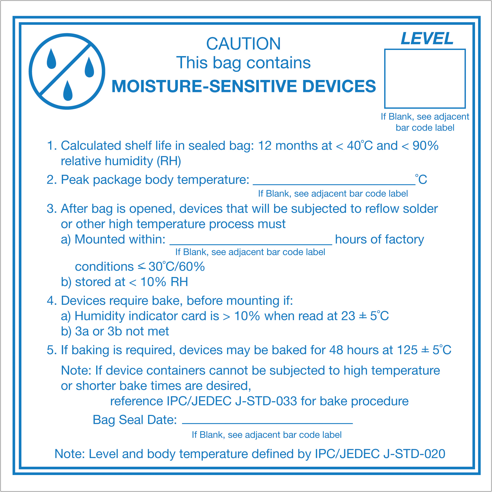 Tape Logic® Labels, "Caution Moisture Sensitive Devices", 4" x 4", Blue/White, 500/Roll