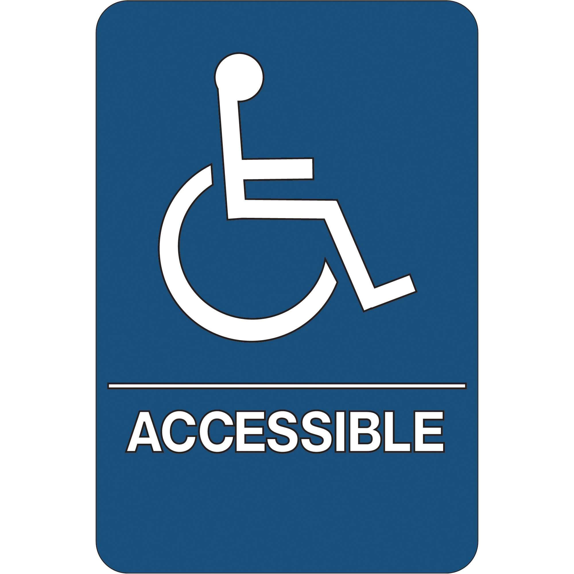 "Wheelchair Accessible" ADA Compliant Plastic Sign, 9" x 6", Blue/White, 1/Each