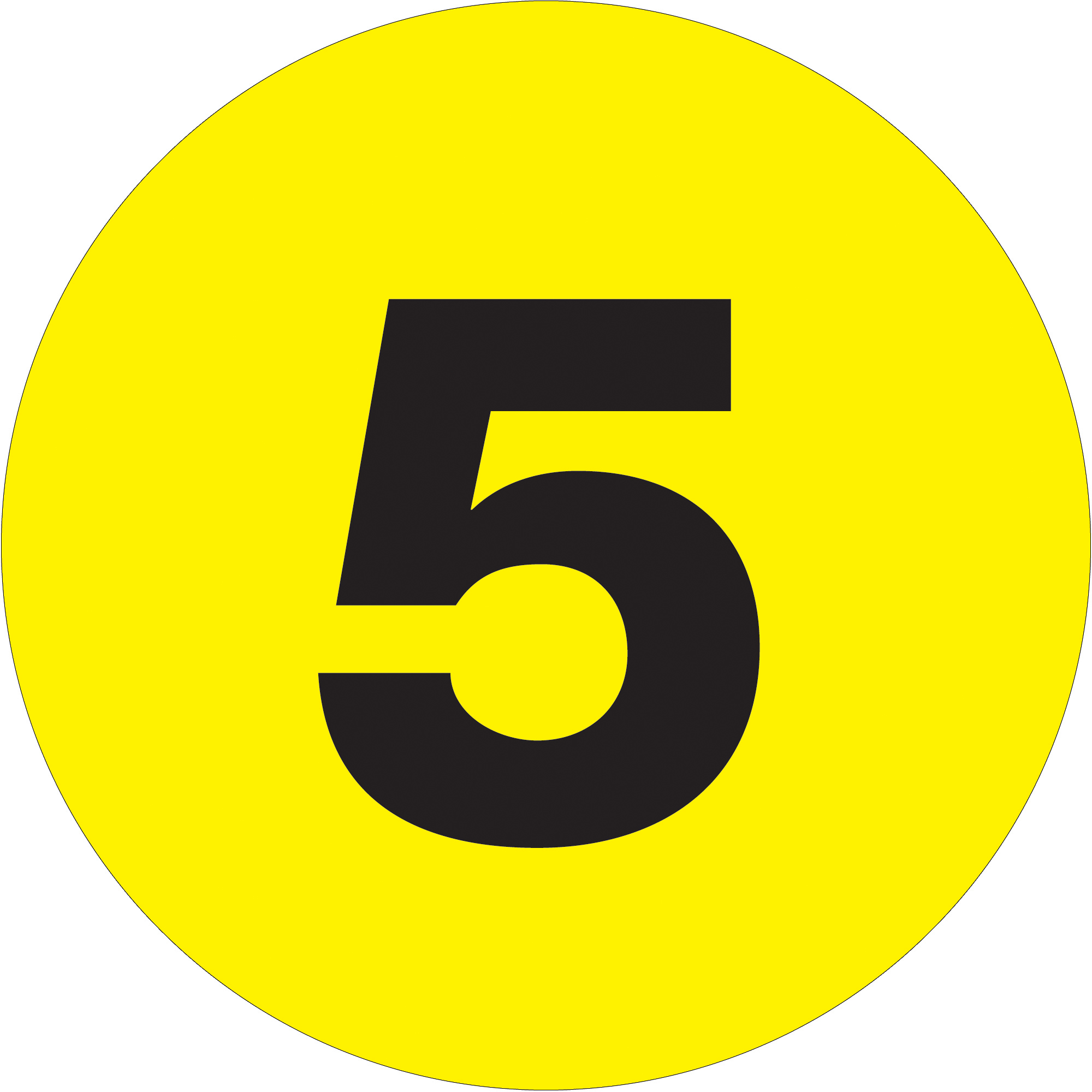 Tape Logic® Number Labels, "5", 1" Circle, Fluorescent Yellow, 500/Roll