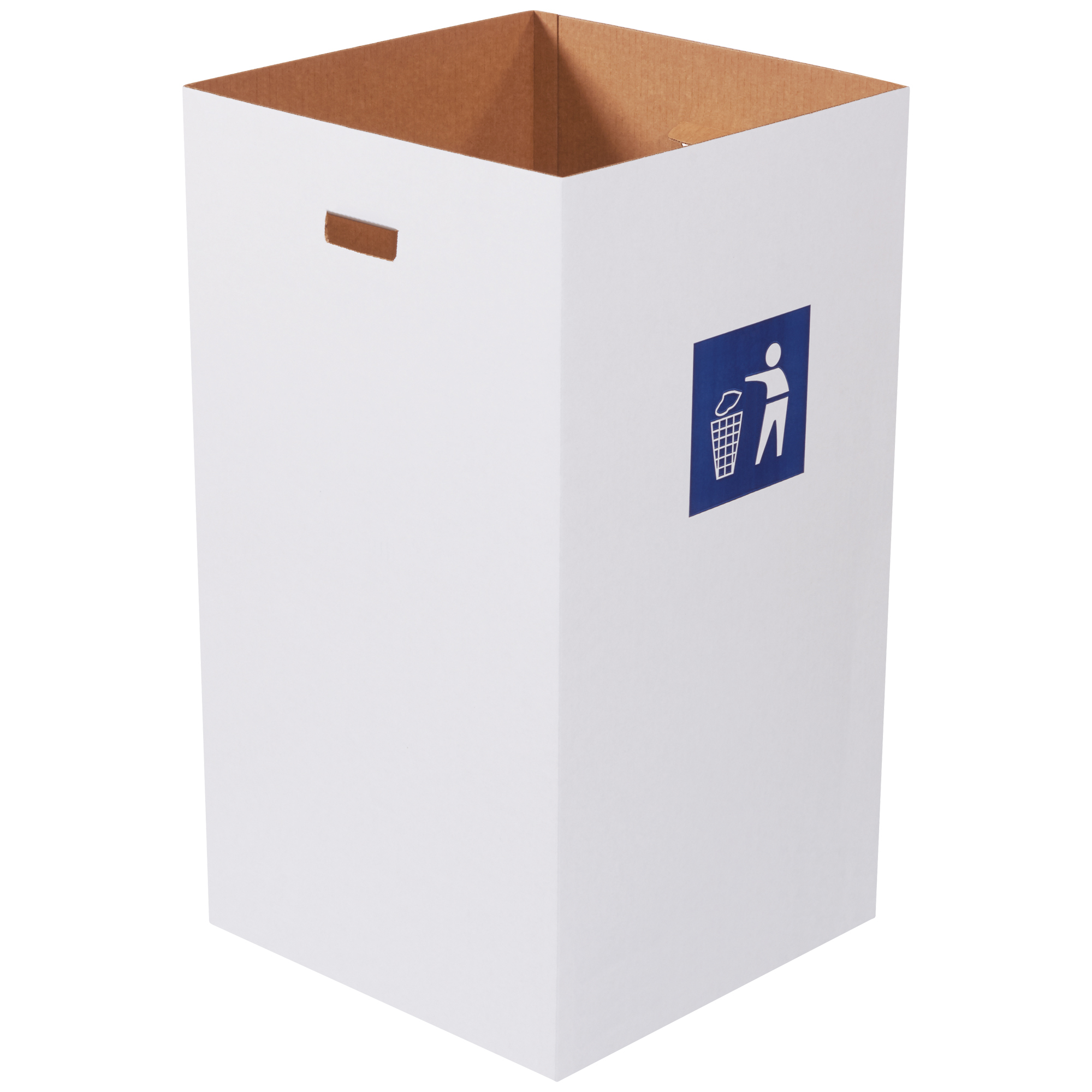 Corrugated Trash Can with Waste Logo, 50 Gallon, 18" x 18" x 36", White, 10/Bundle