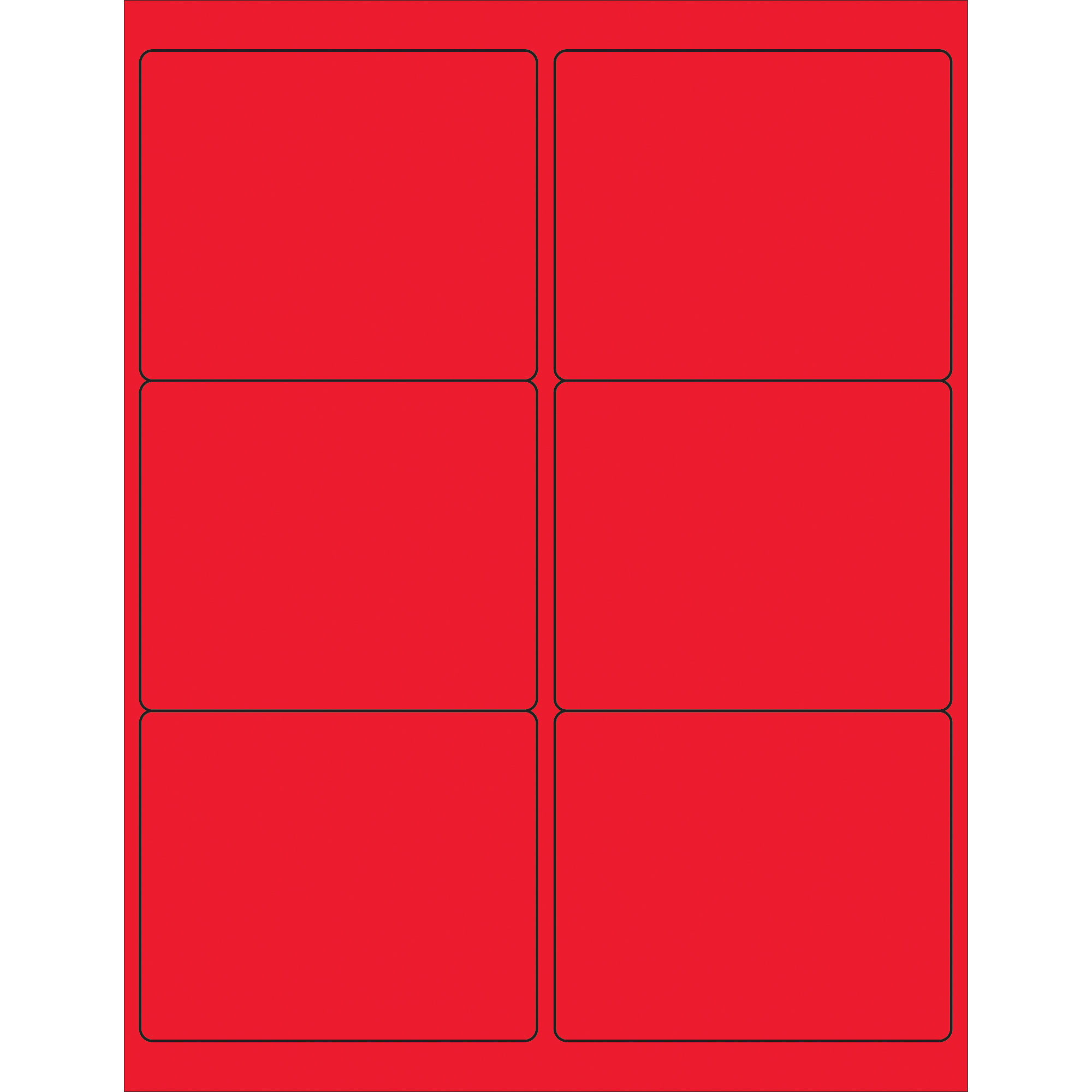 Tape Logic® Rectangle Laser Labels, 4" x 3 1/3", Fluorescent Red, 600/Case