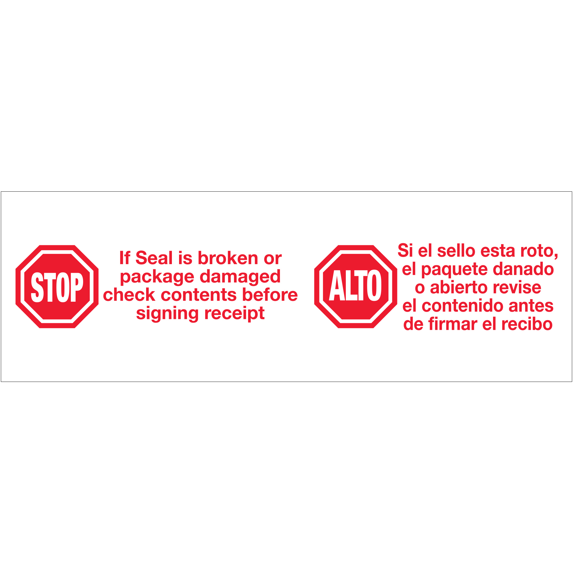 Tape Logic® Pre-Printed Carton Sealing Tape, "Stop / Alto", 2.2 Mil, 3" x 110 yds, Red/White, 24/Case
