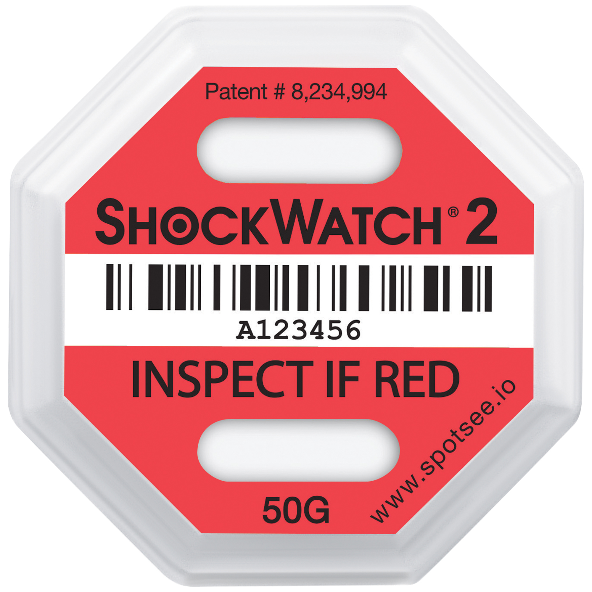 50G Shockwatch® 2 Indicators, 3 3/4" x 3 3/4", Red, 50/Case