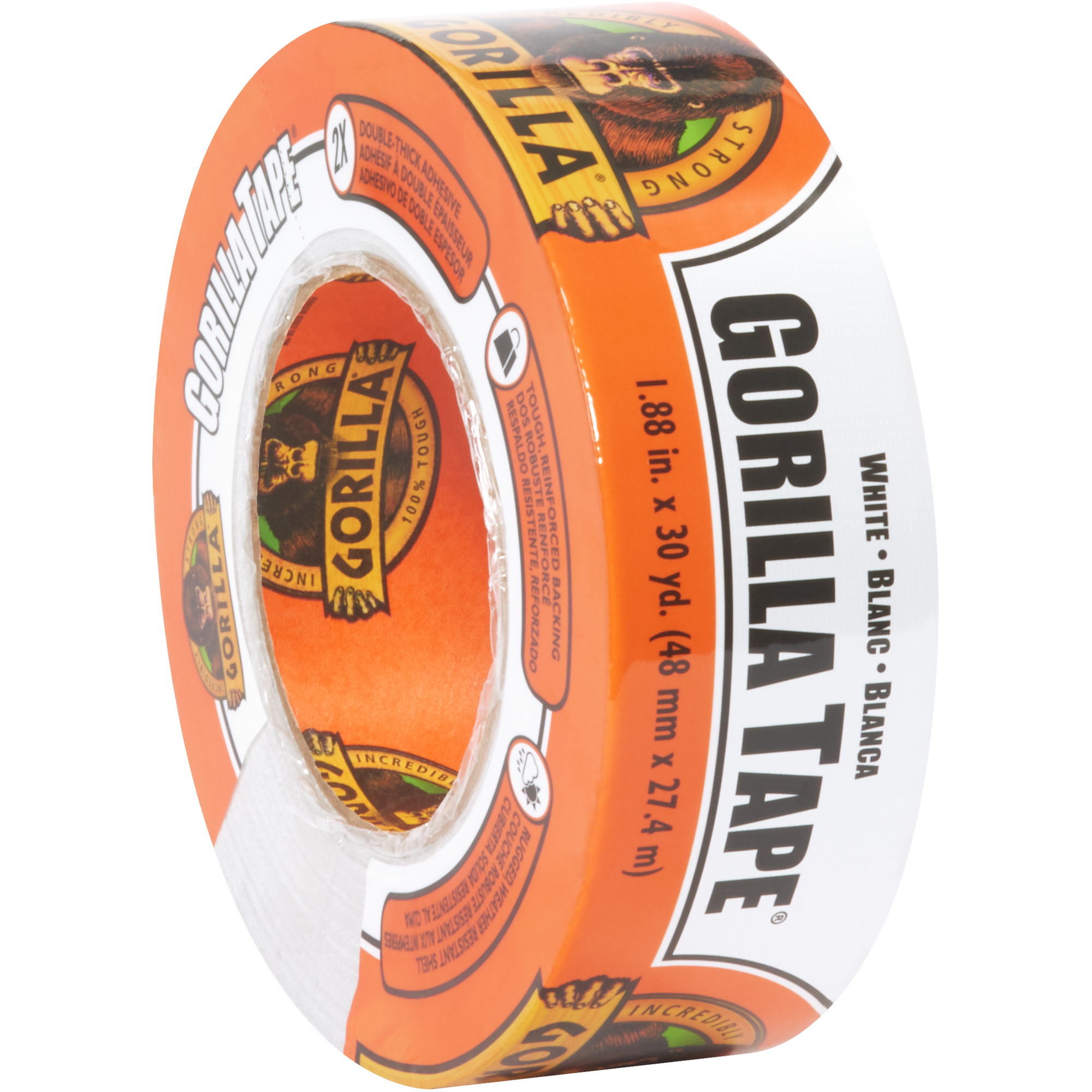 Gorilla® Duct Tape, 17.0 Mil, 2" x 30 yds., White, 1/Case