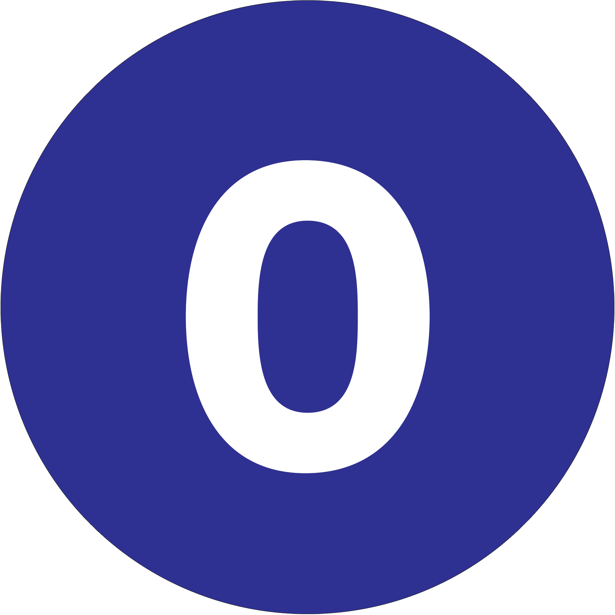 Tape Logic® Number Labels, "0", 2" Circle, Dark Blue, 500/Roll