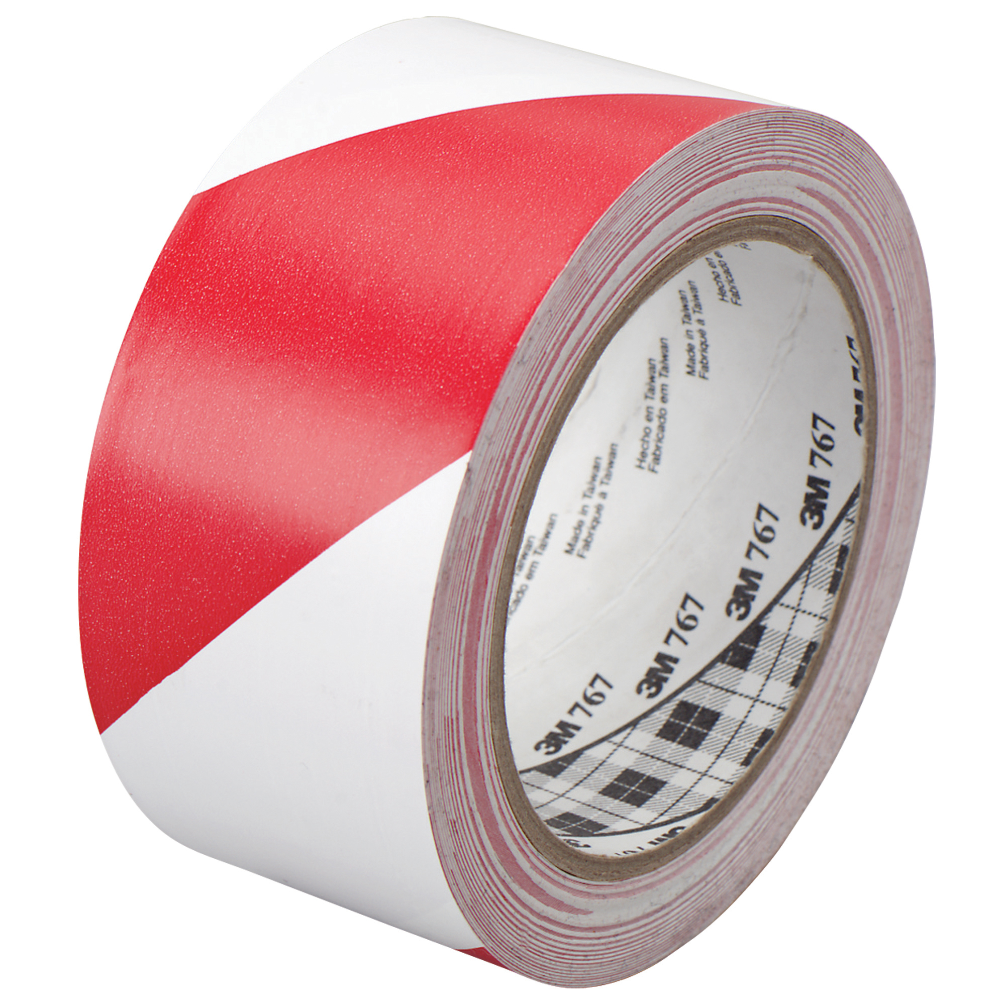 3M™ 767 Striped Vinyl Tape, 5.0 Mil, 2" x 36 yds., Red/White, 24/Case