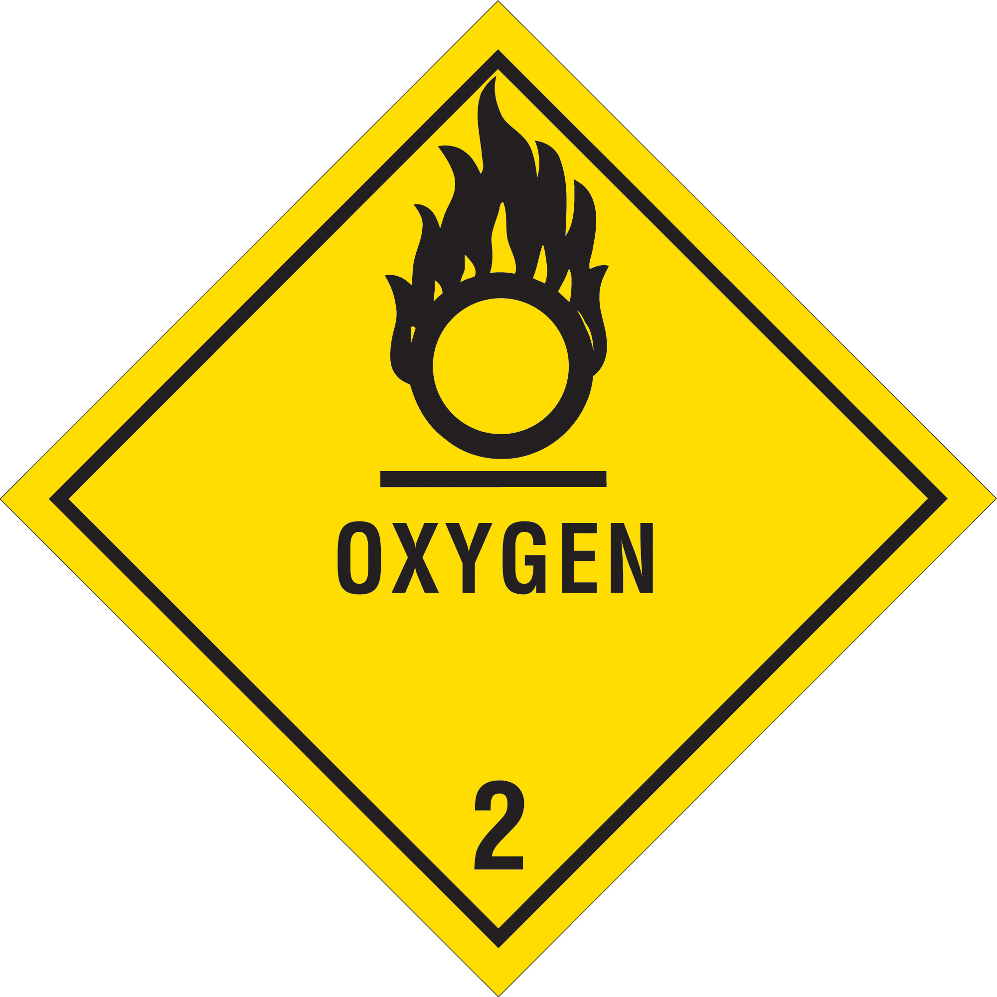 Tape Logic® Labels, "Oxygen - 2", 4" x 4", Black/Yellow, 500/Roll