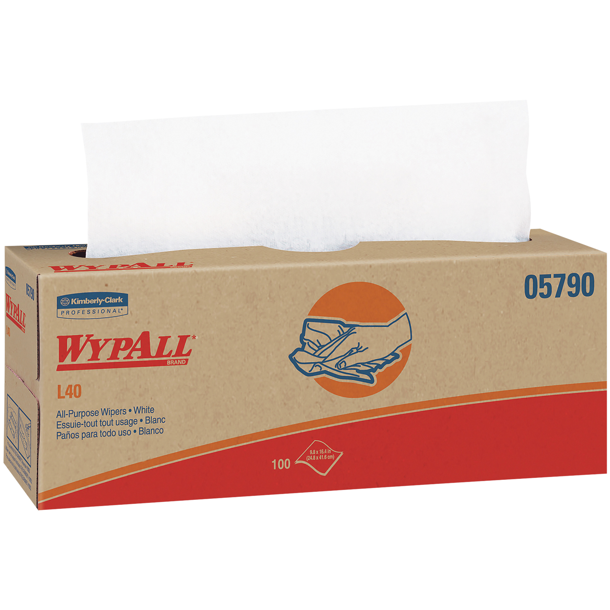 Kimberly Clark® WypALL® L40 All Purpose Wipers Dispenser Box, 16.4" x 9.8", White, 100/Box, 9 Boxes/Case