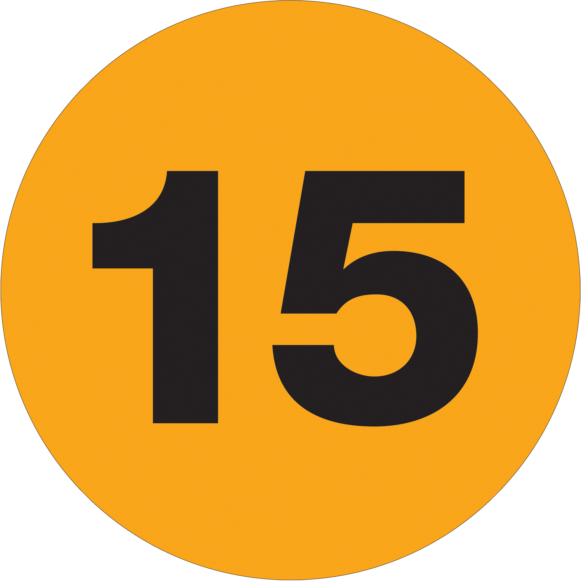 Tape Logic® Number Labels, "15", 3" Circle, Fluorescent Orange, 500/Roll