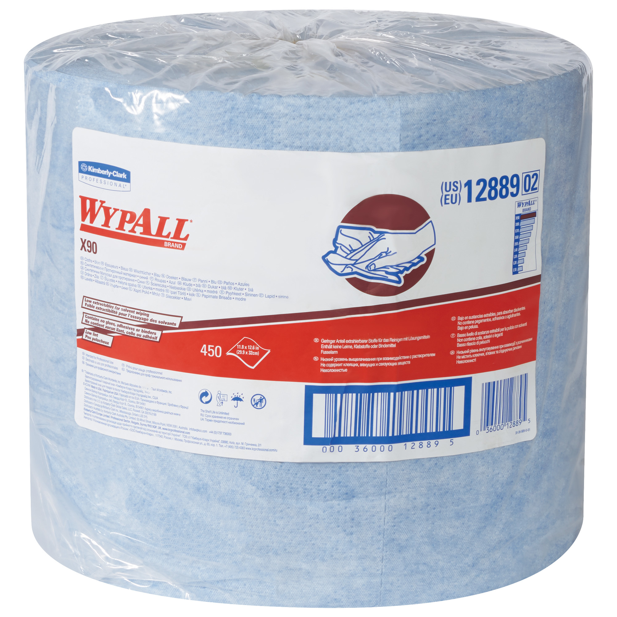 Kimberly Clark® WypALL® X90 Heavy-Duty Jumbo Roll Wipers, 11.8" x 12.6", Blue, 450/Case