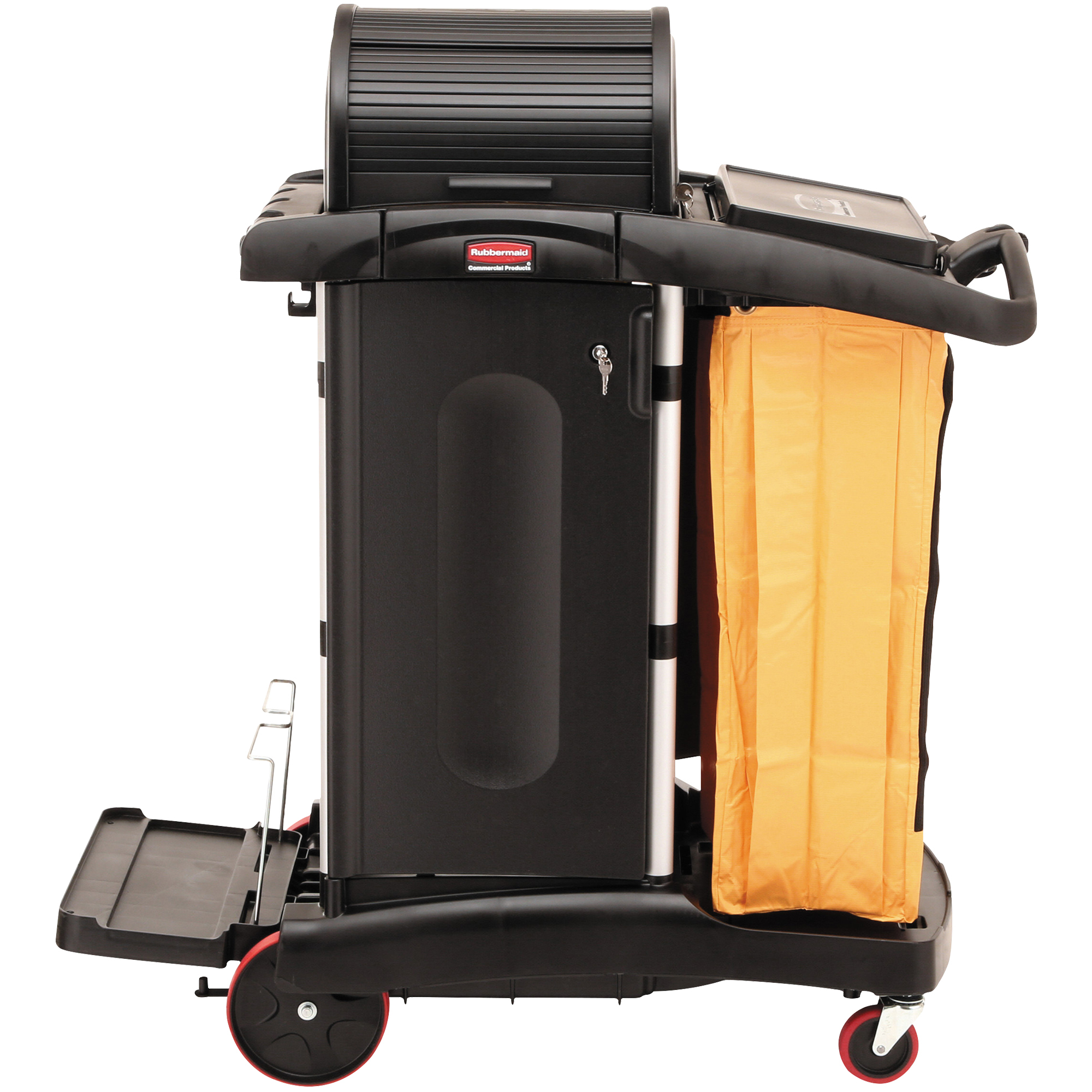Rubbermaid® High-Security Janitor Cart, 22" x 48" x 54", Black/Yellow, 1/Each