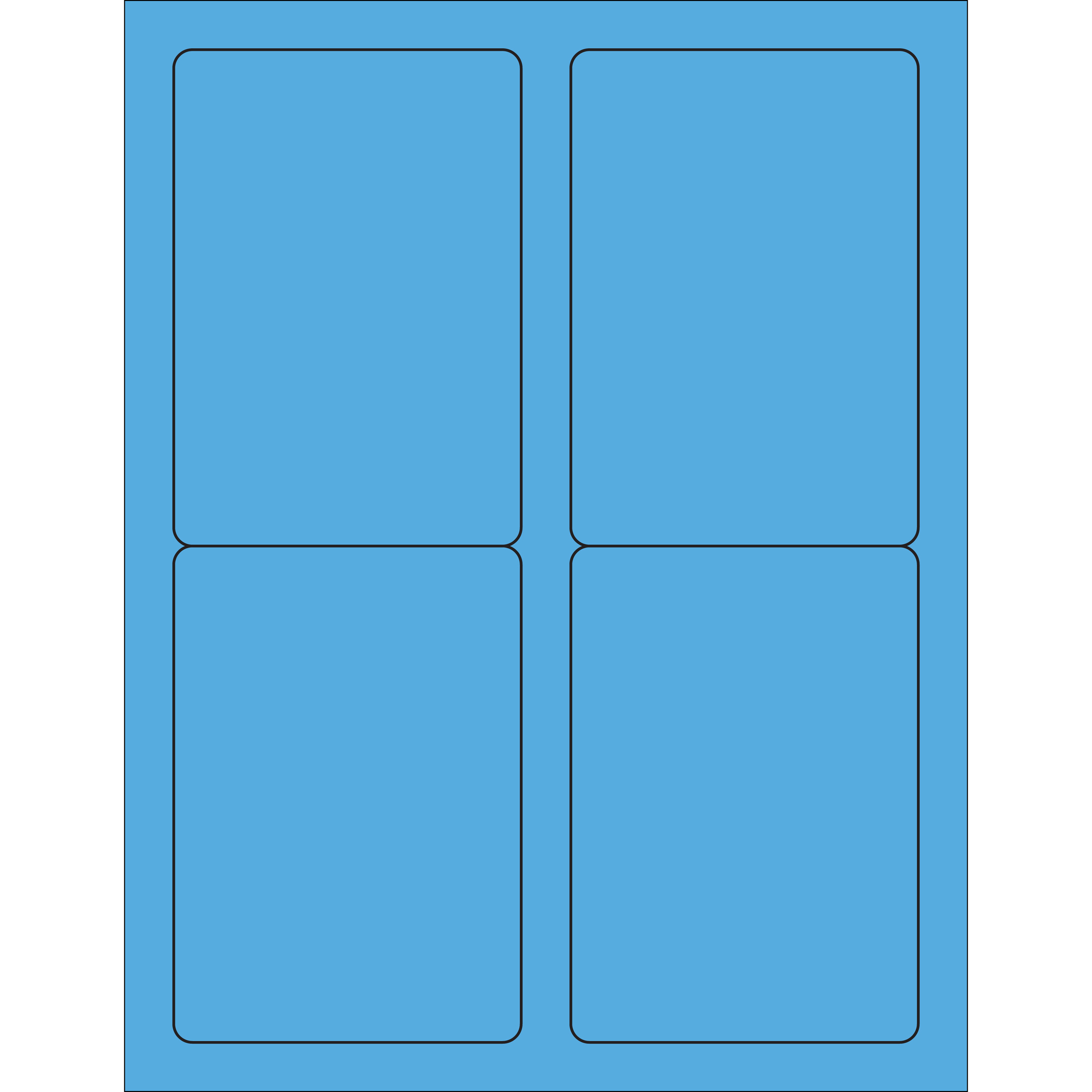 3 1/2 x 5" Fluorescent Blue Rectangle Laser Labels 100 SHEETS