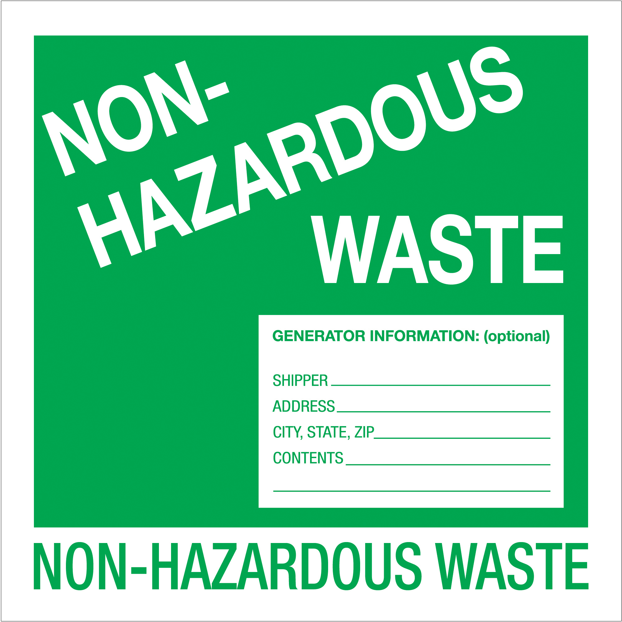 Tape Logic® Labels, "Non-Hazardous Waste", 6" x 6", Green/White, 500/Roll