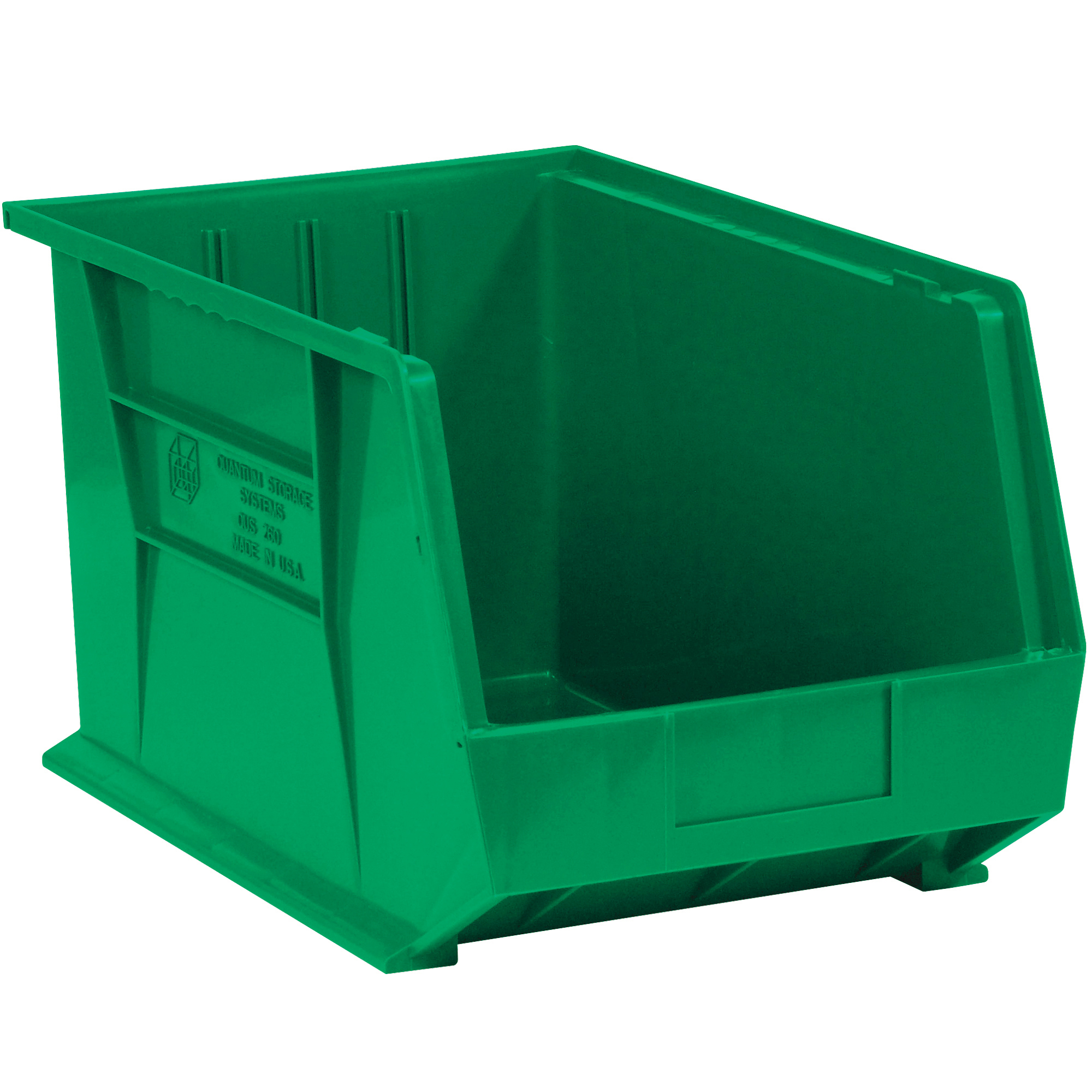 Plastic Stack & Hang Bin Boxes, 16" x 11" x 8", Green, 4/Case