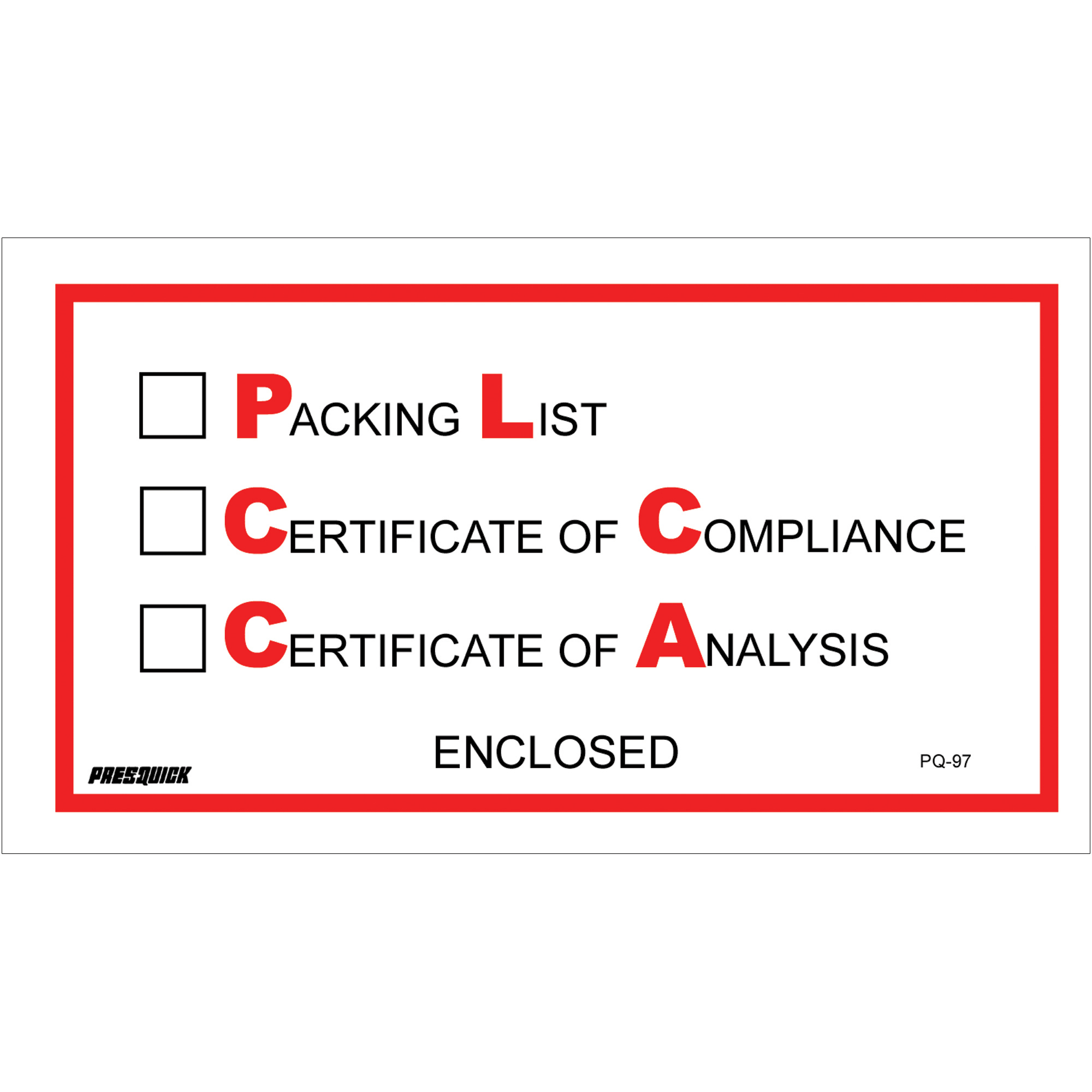 Tape Logic® "Packing List/Cert of Compliance/Cert. of Analysis Enclosed" Envelopes, 5 1/2" x 10", Red/Black, 1000/Case
