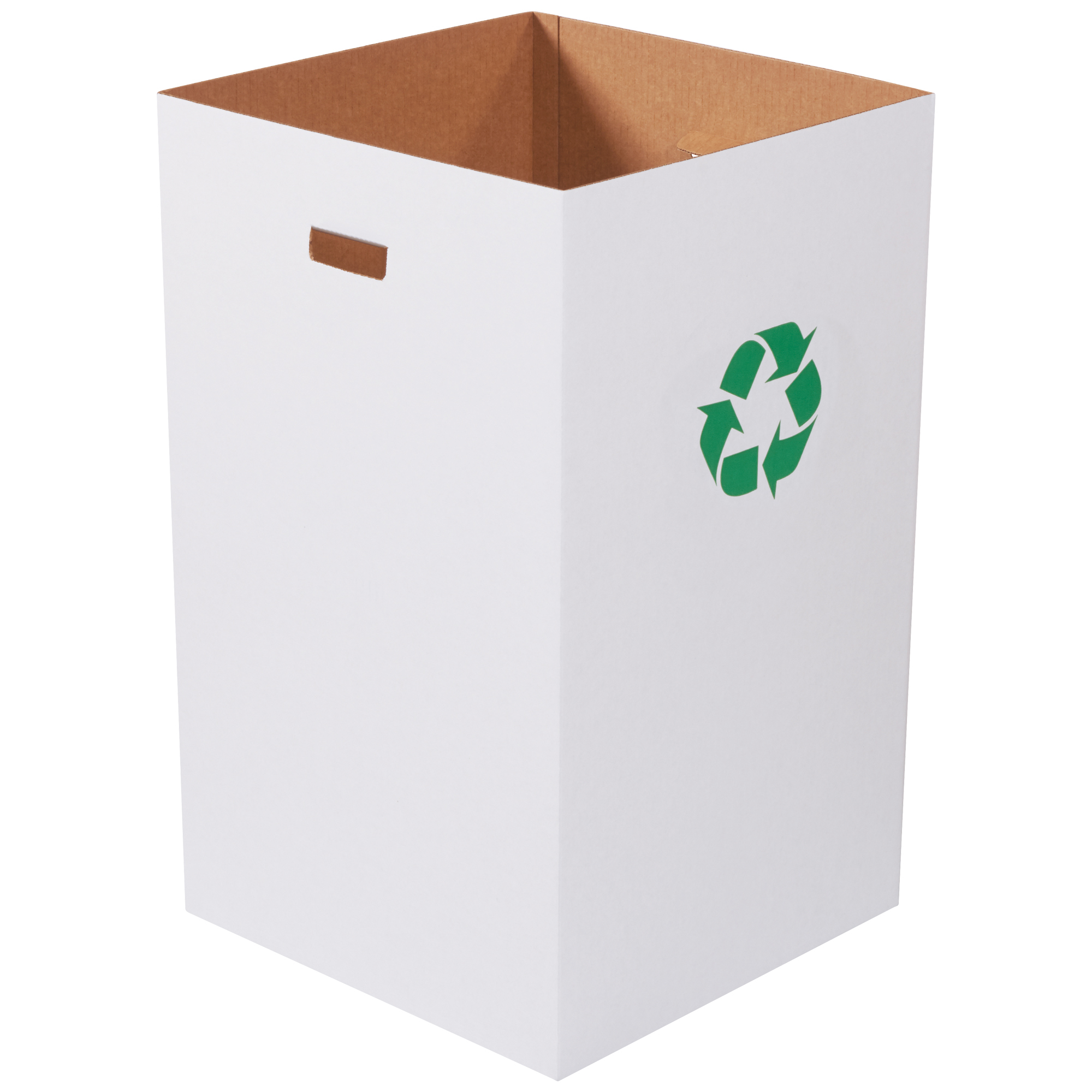 Corrugated Trash Can with Recycle Logo, 40 Gallon, 18" x 18" x 30", White, 10/Bundle