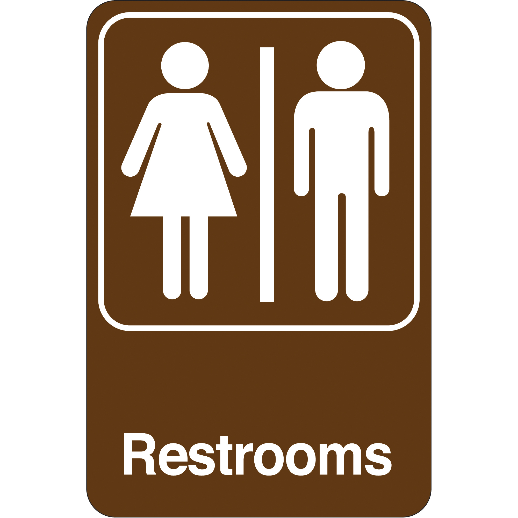 "Men/Women Restrooms" Facility Sign, 9" x 6", Brown/White, 1/Each