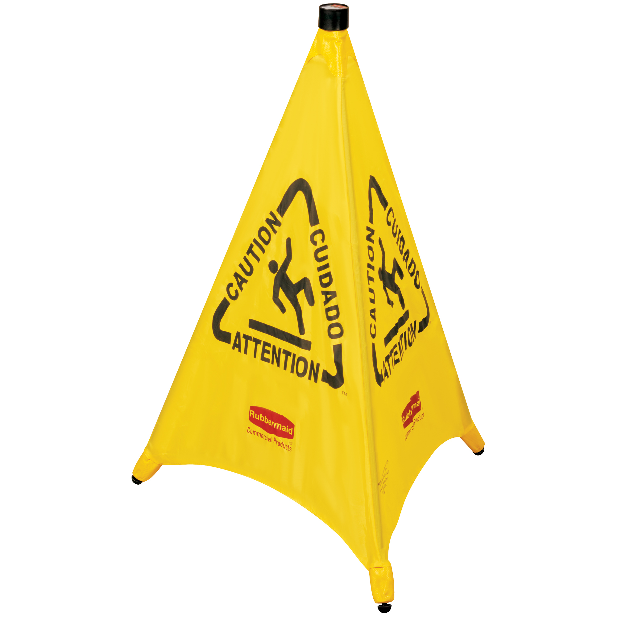 Wet Floor Safety Cone, 3-Sided Multilingual Pop-Up Cone, 21" x 30", Yellow, 1/Each