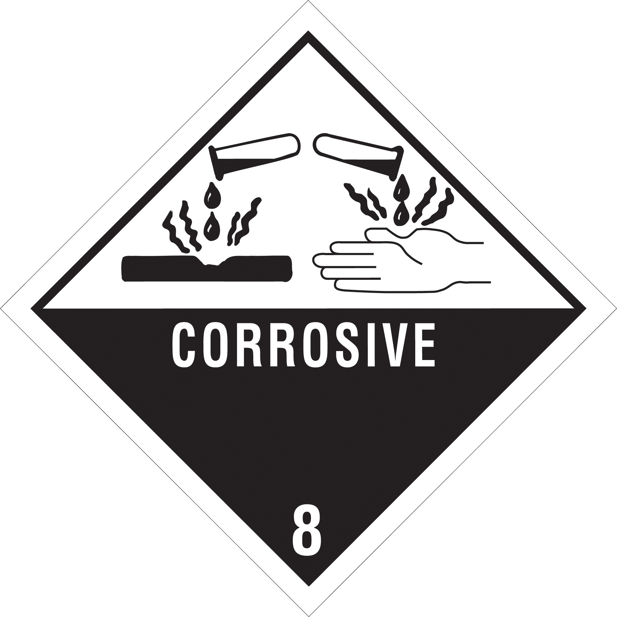 Tape Logic® Labels, "Corrosive - 8", 4" x 4", Black/White, 500/Roll