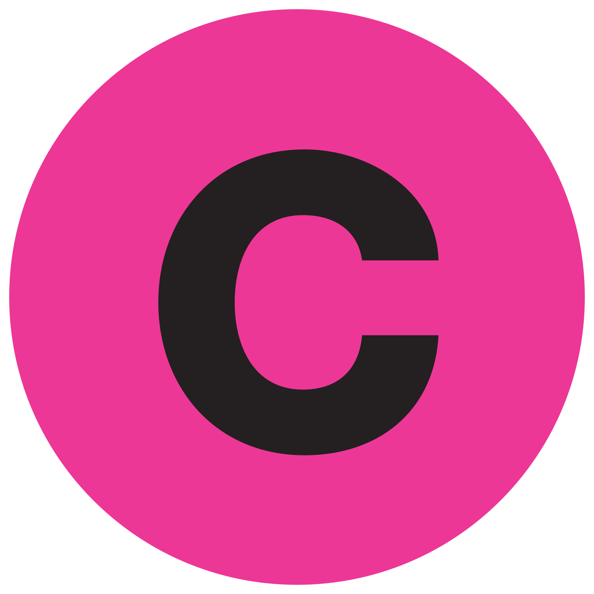Tape Logic® Letter Labels, "C", 1" Circle, Fluorescent Pink, 500/Roll