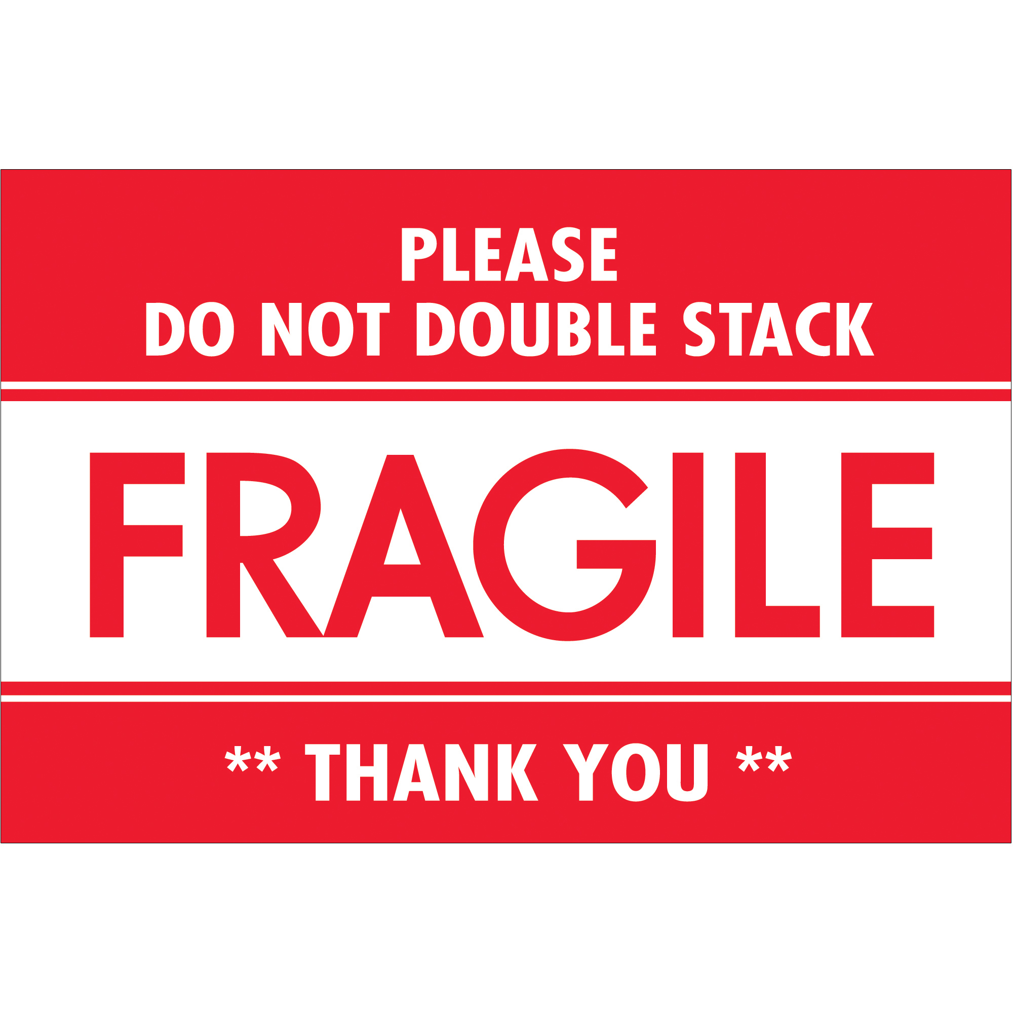 Tape Logic® Labels, "Fragile - Do Not Double Stack", 2" x 3", Red/White, 500/Roll