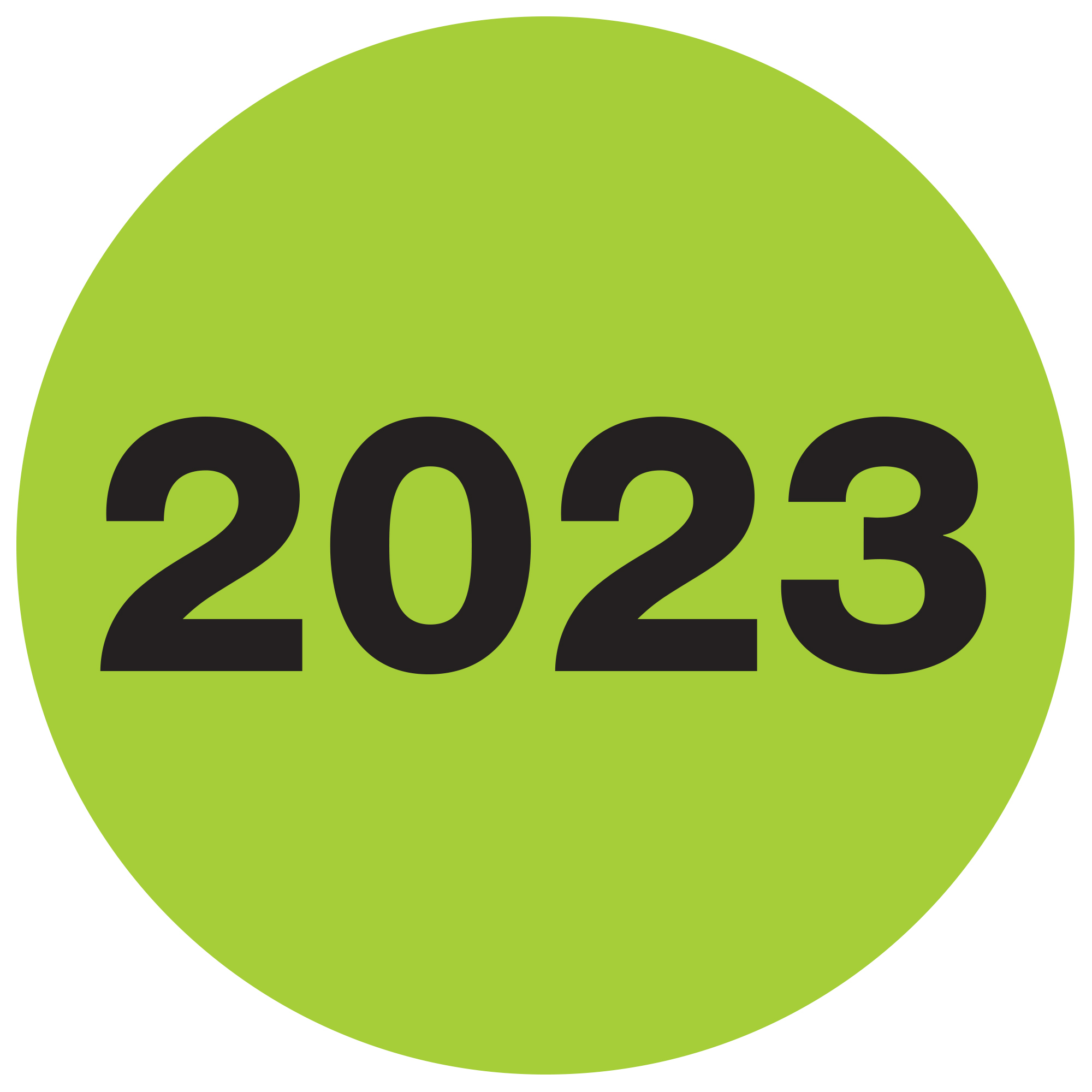 2" Circle - "2023" (Fluorescent Green) Year Labels 1 ROLL