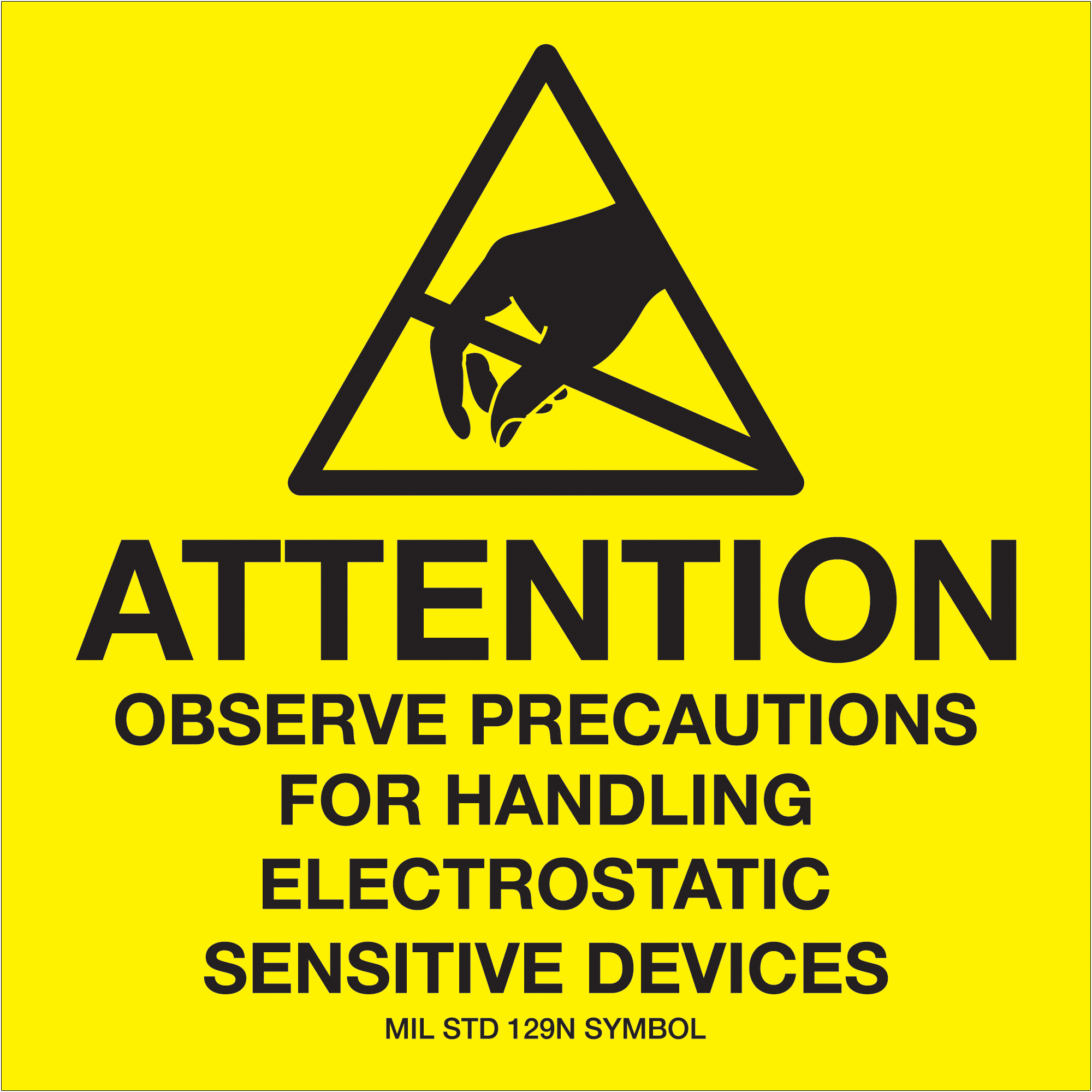 Tape Logic® Labels, "Attention - Observe Precautions", 4" x 4", Black/Yellow, 500/Roll