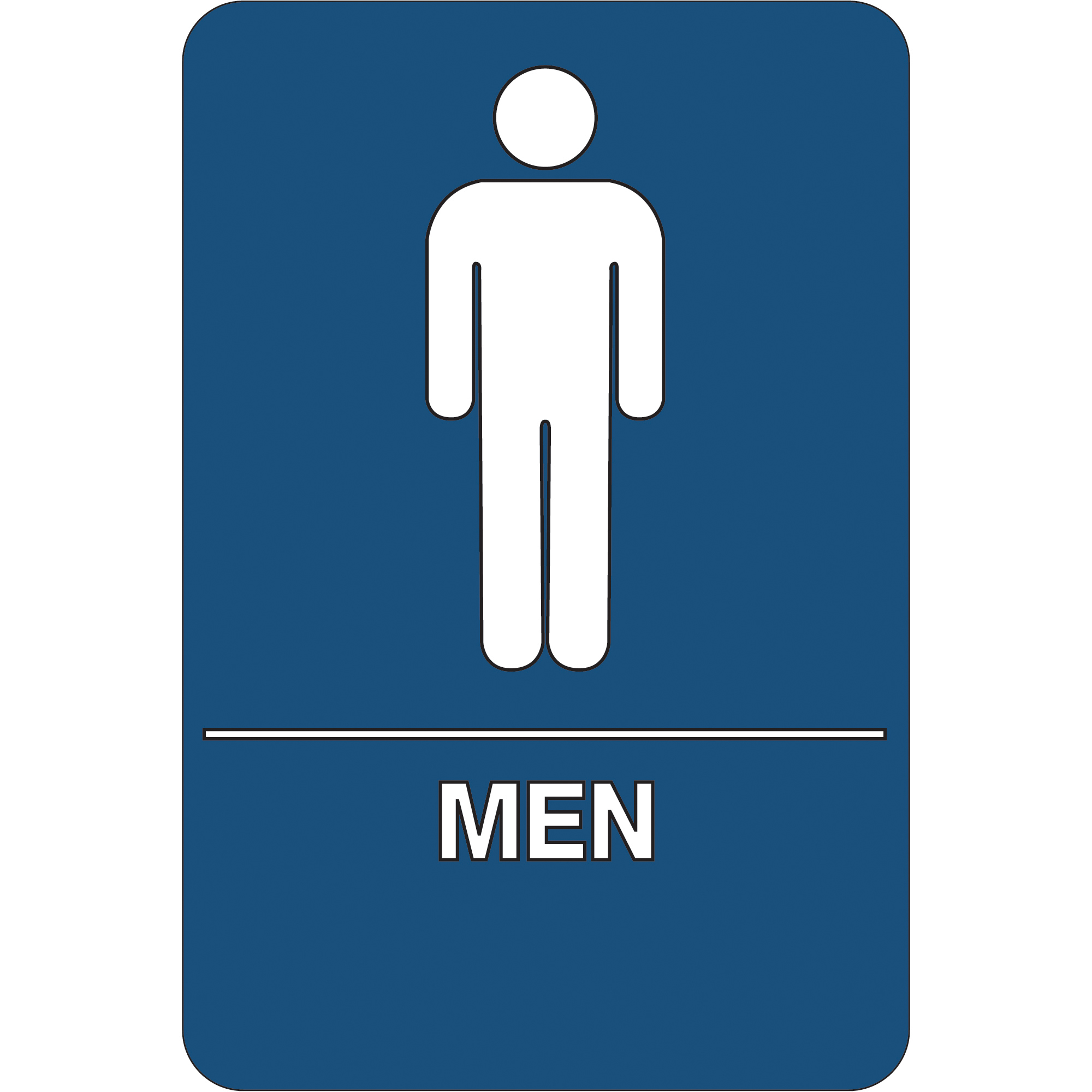 "Men Restroom" ADA Compliant Plastic Sign, 9" x 6", Blue/White, 1/Each
