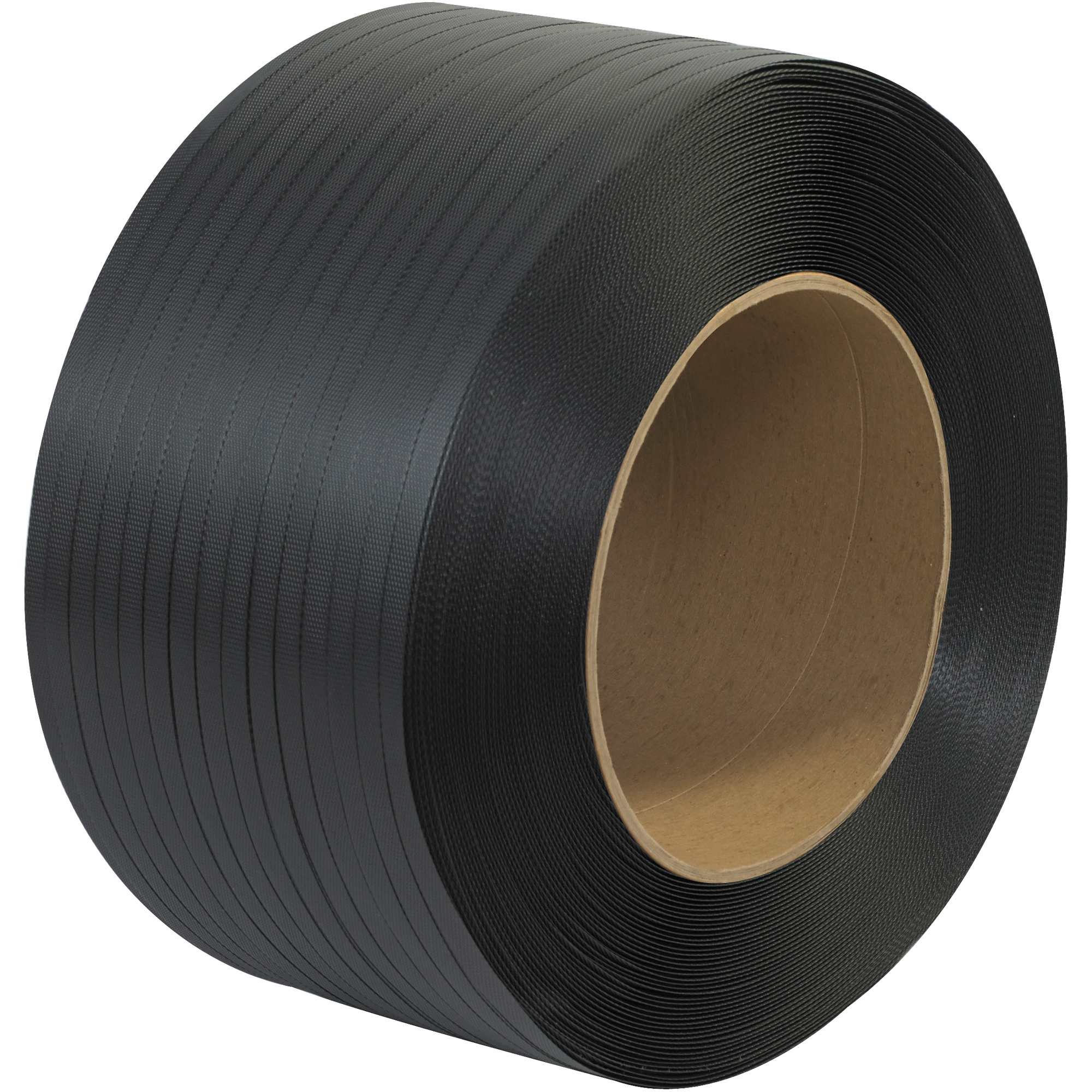 Polypropylene Strapping, Machine Grade, Embossed, 9" x 8" Core, 1/2" x 6600', Black, 1/Coil