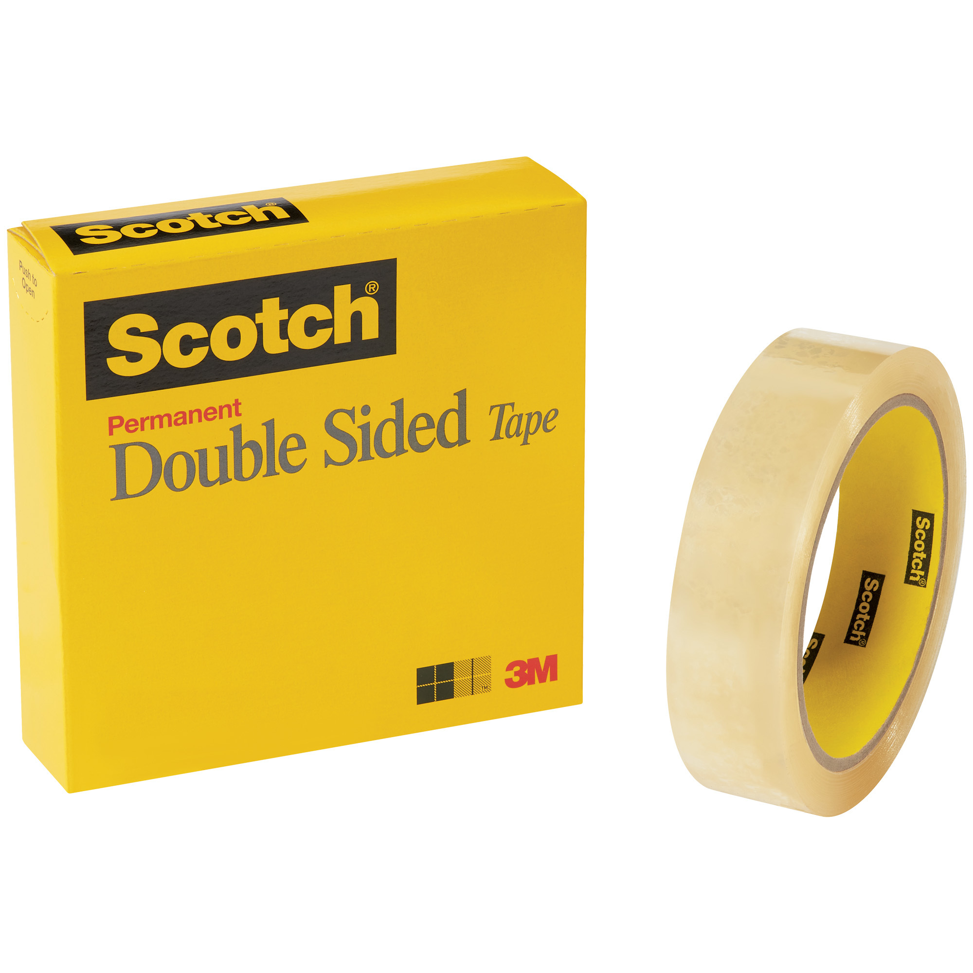 Scotch® 665 Double Sided Tape (Permanent), 3.0 Mil, 1" x 36 yds., Transparent, 12/Case