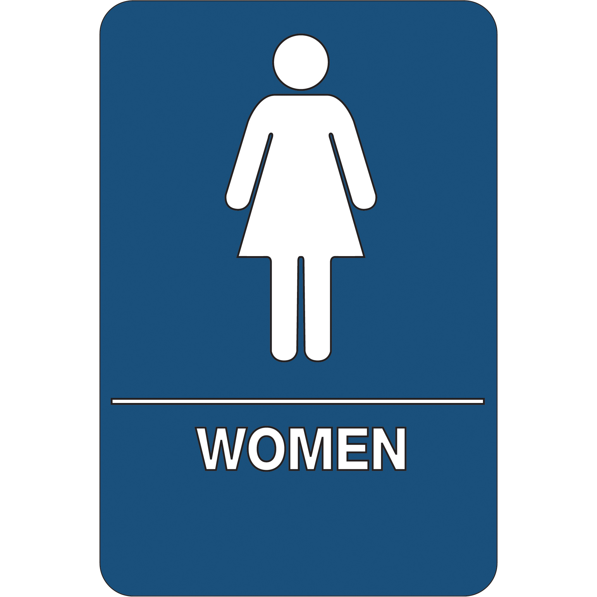 "Women Restroom" ADA Compliant Plastic Sign, 9" x 6", Blue/White, 1/Each
